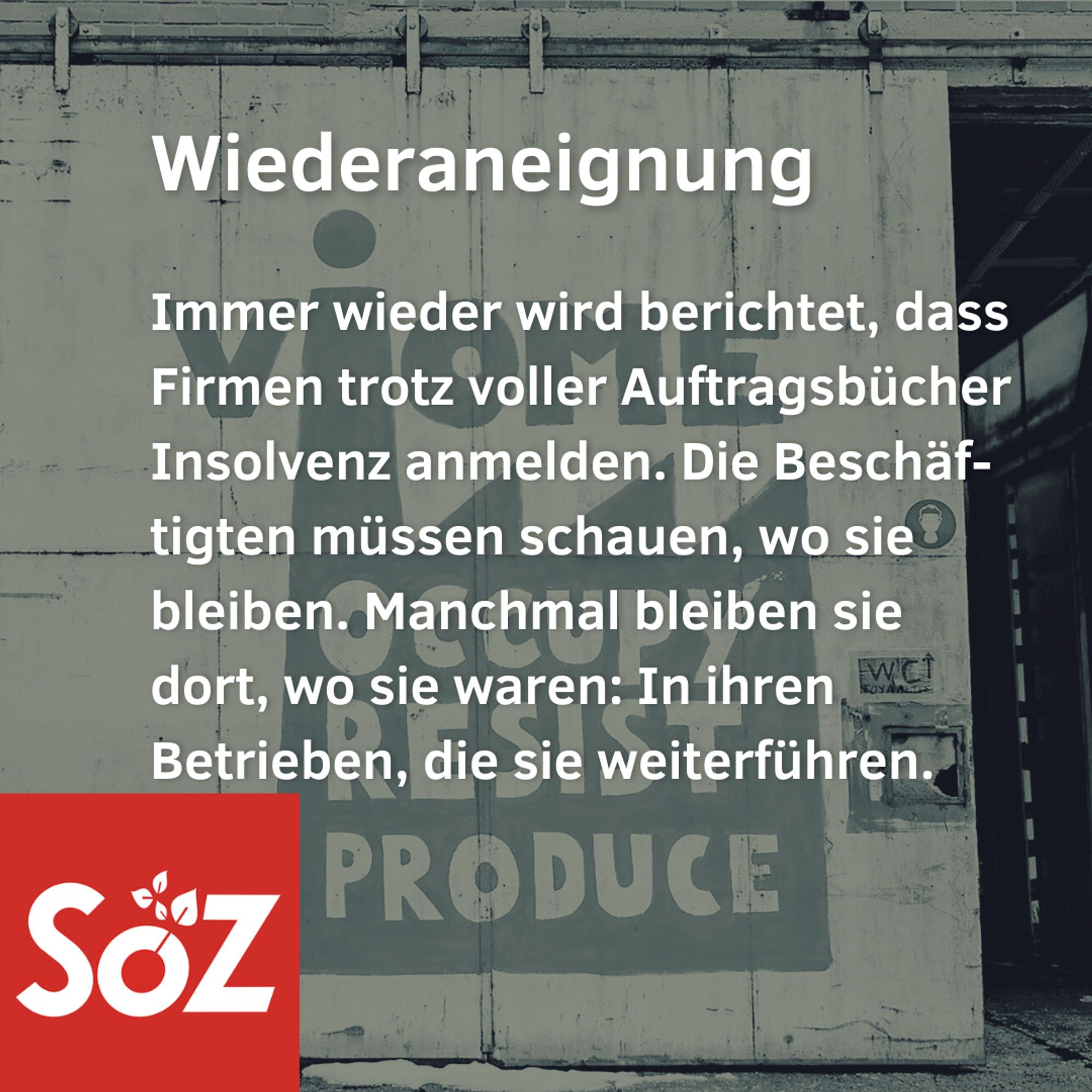 Wiederaneignung. Immer wieder wird berichtet, dass Firmen trotz voller Auftragsbücher Insolvenz anmelden. Die Beschäftigten müssen schaen, wo sie bleiben. Manchmal bleiben sie dort, wo sie waren: In ihren Betrieben, die sie weiterführen.