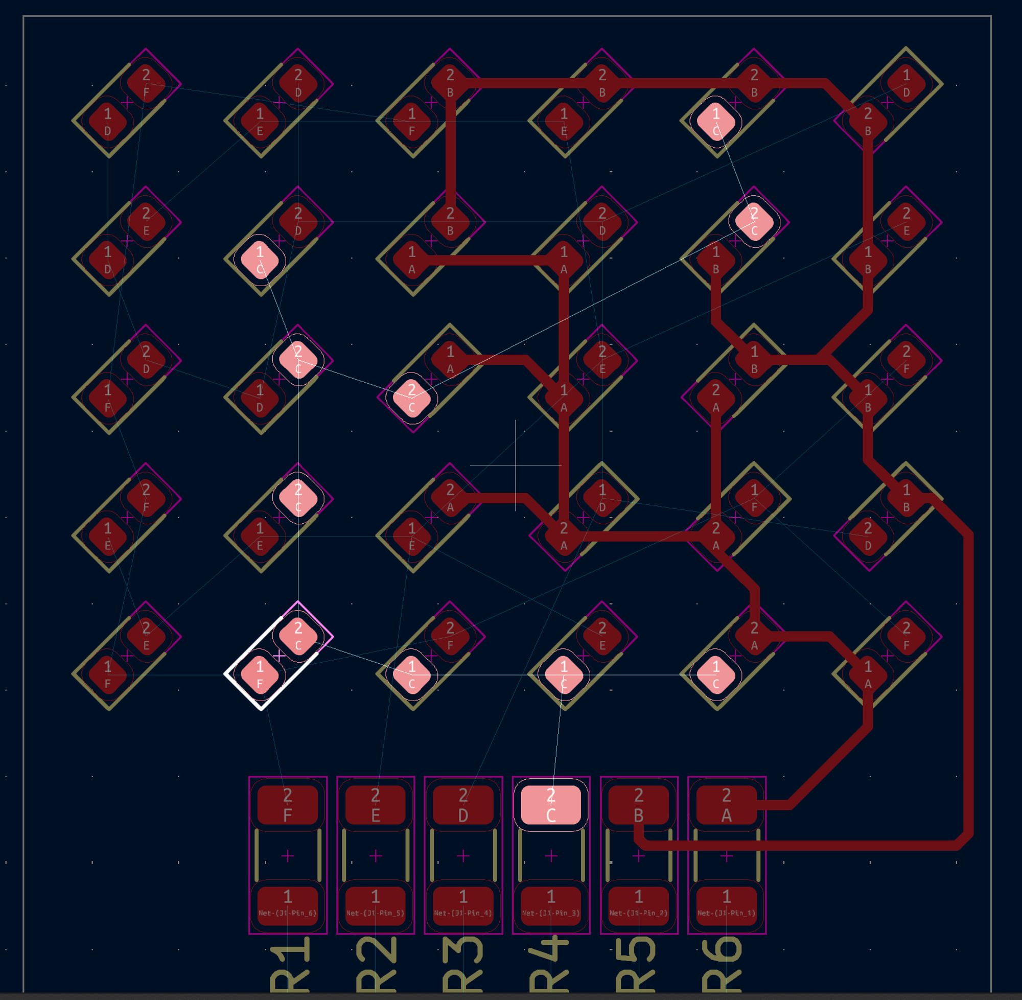 An LED matrix design in progress in KiCad's PCB designer.