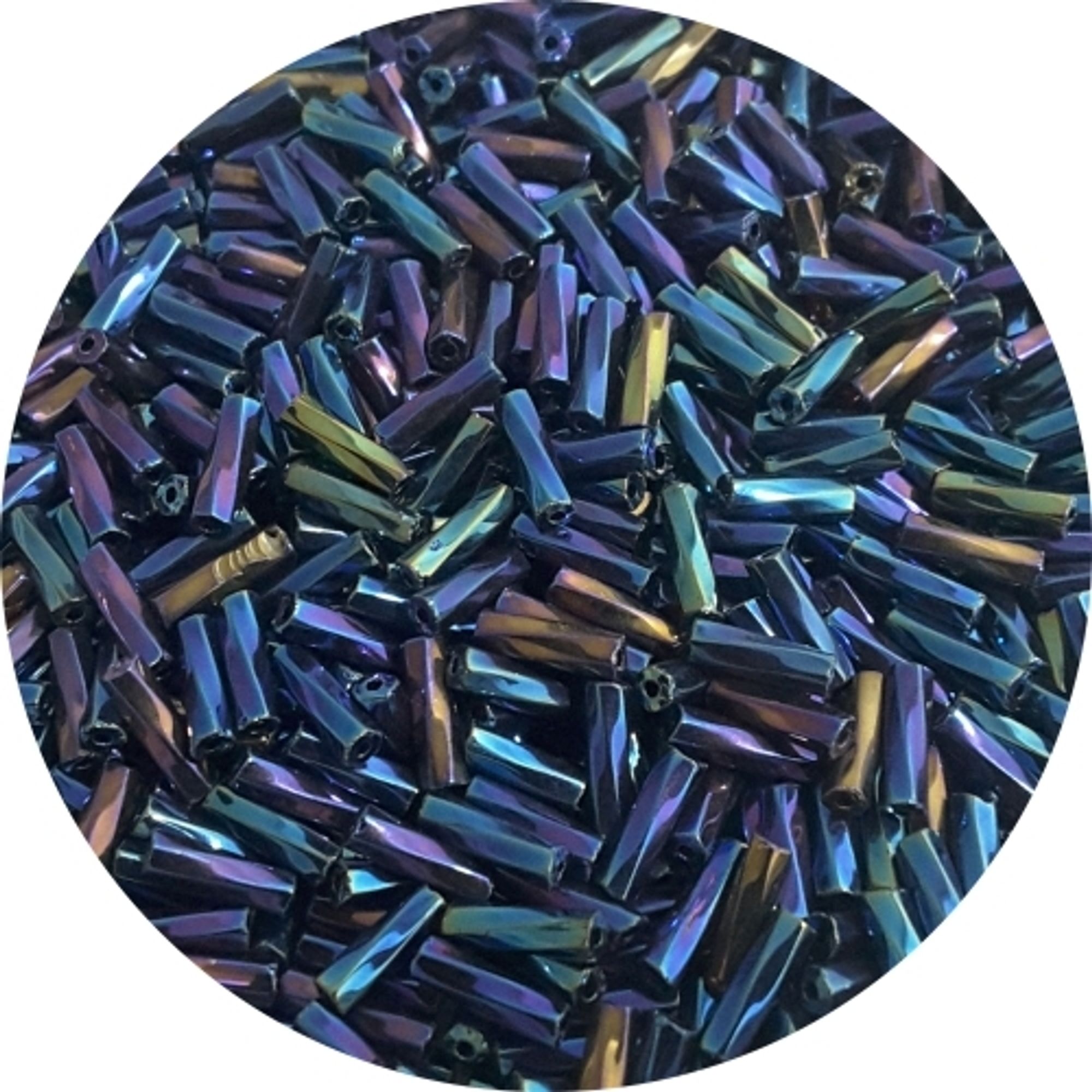 Iridescent Dark Blue Twisted Bugle Beads from beadmonster.co.uk 

our Bugle Beads are fabulous for bead embroidery or for cool fringe earrings