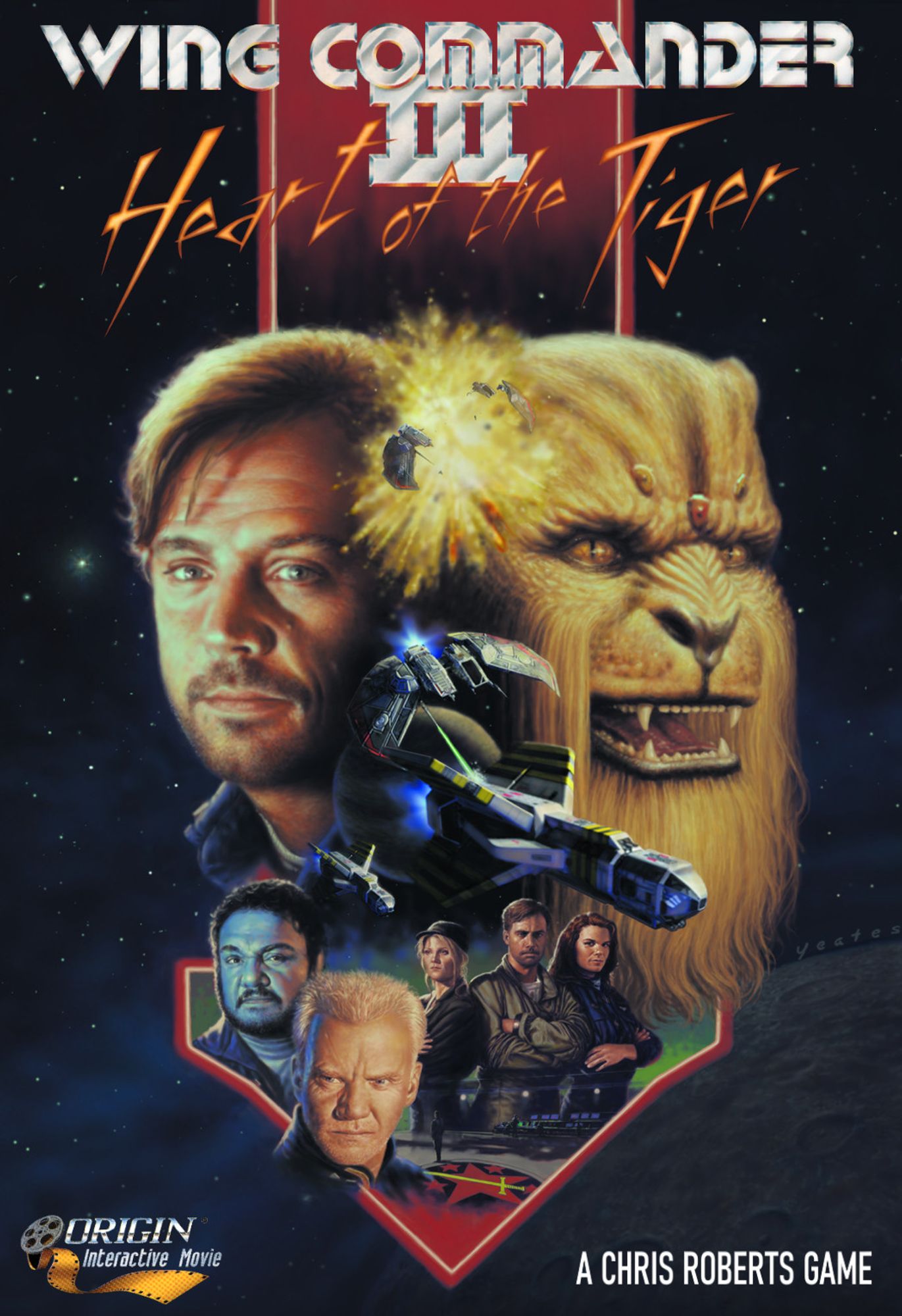 Wing Commander III's box art, prominently featuring Mark Hammill, Prince Thrakath, and the Heart of the Tiger subtitle