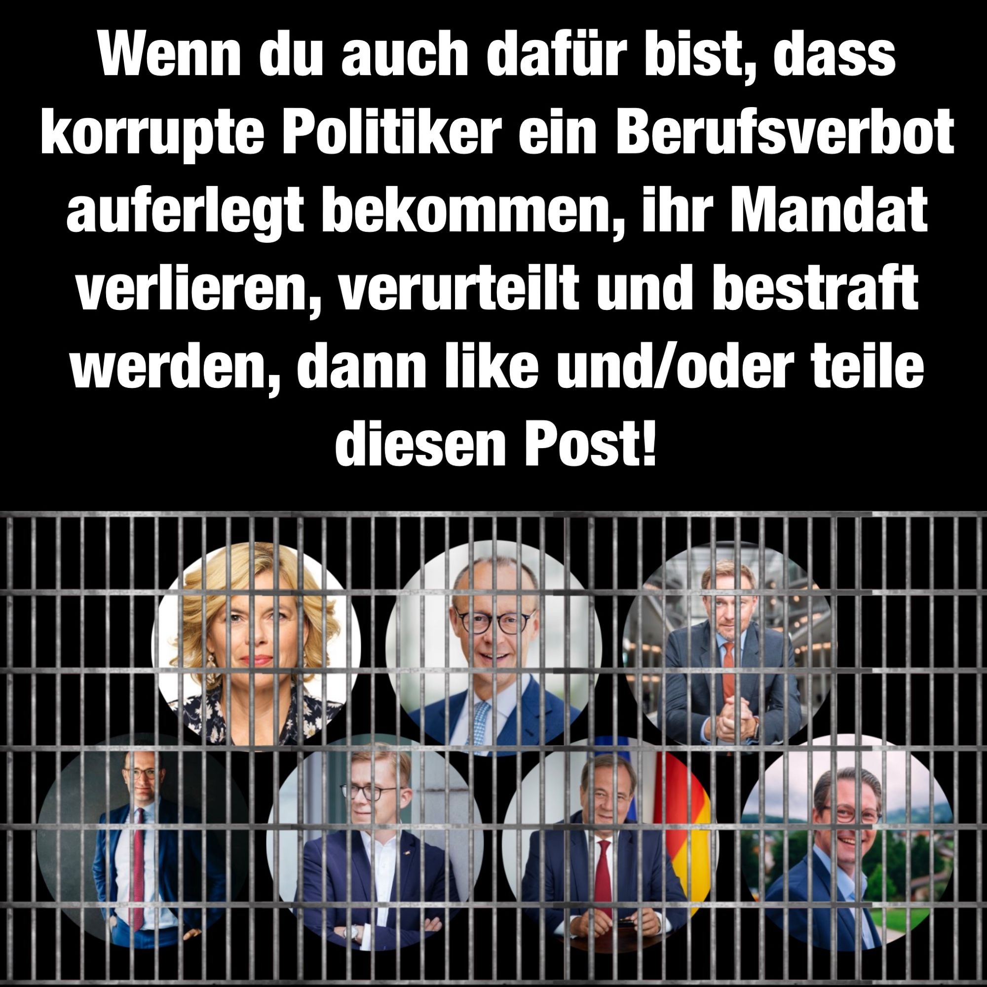 Wenn du auch dafür bist, dass korrupte Politiker ein Berufsverbot auferlegt bekommen, ihr Mandat verlieren, verurteilt und bestraft werden, dann like und/oder teile diesen Post.