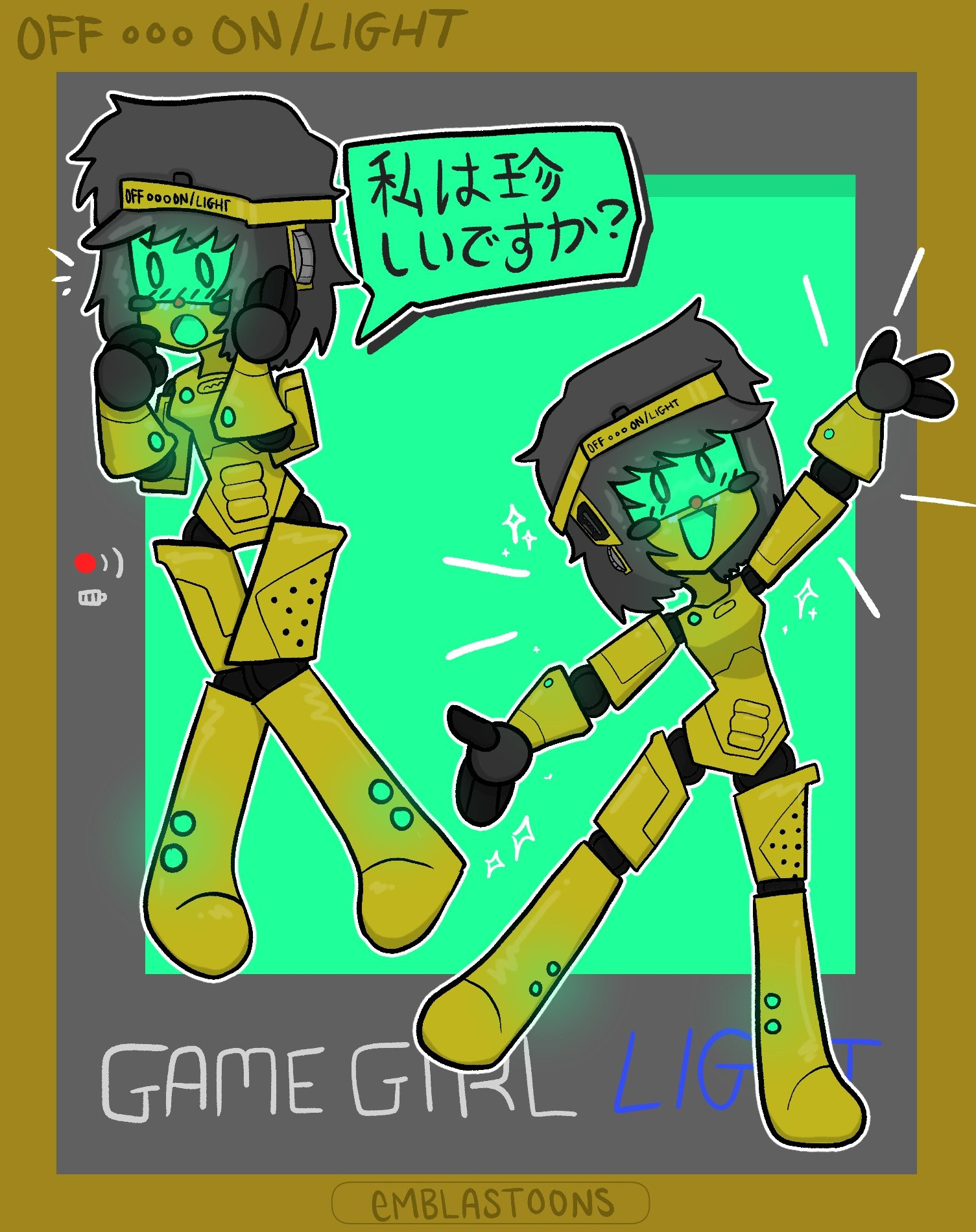 drawings of a robot girl based on the Nintendo GameBoy Light