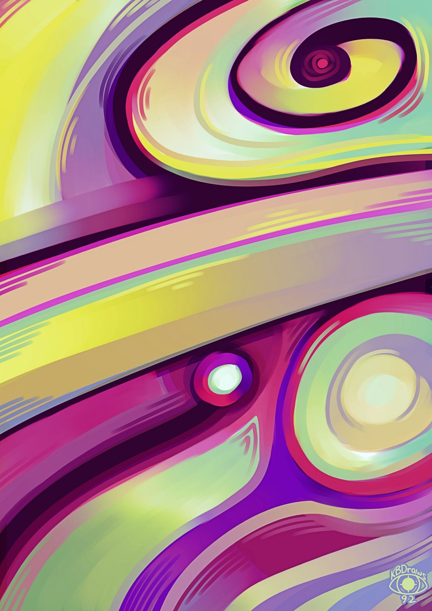 A colourful piece of abstract art with swirls and swipes of colour, all seemingly spilling from right to left