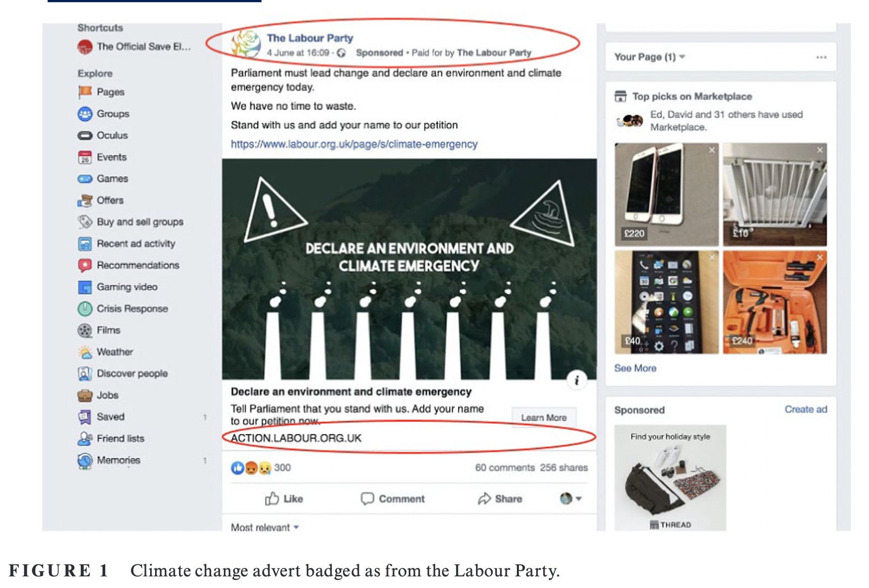 Example advert warning highlight a facebook ad is from the labour party.