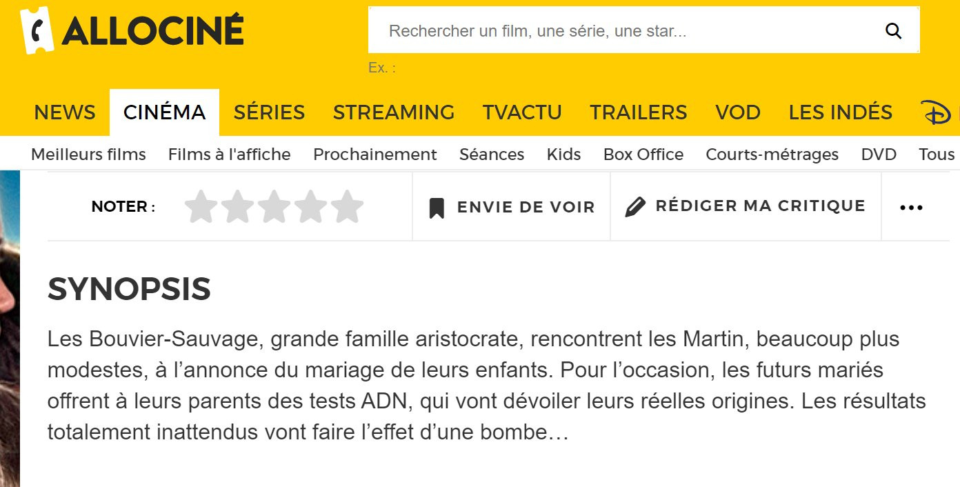 Synopsis du film Cocorico attendu en 2024 : "Les Bouvier-Sauvage, grande famille aristocrate, rencontrent les Martin, beaucoup plus modestes, à l’annonce du mariage de leurs enfants. Pour l’occasion, les futurs mariés offrent à leurs parents des tests ADN, qui vont dévoiler leurs réelles origines. Les résultats totalement inattendus vont faire l’effet d’une bombe…"