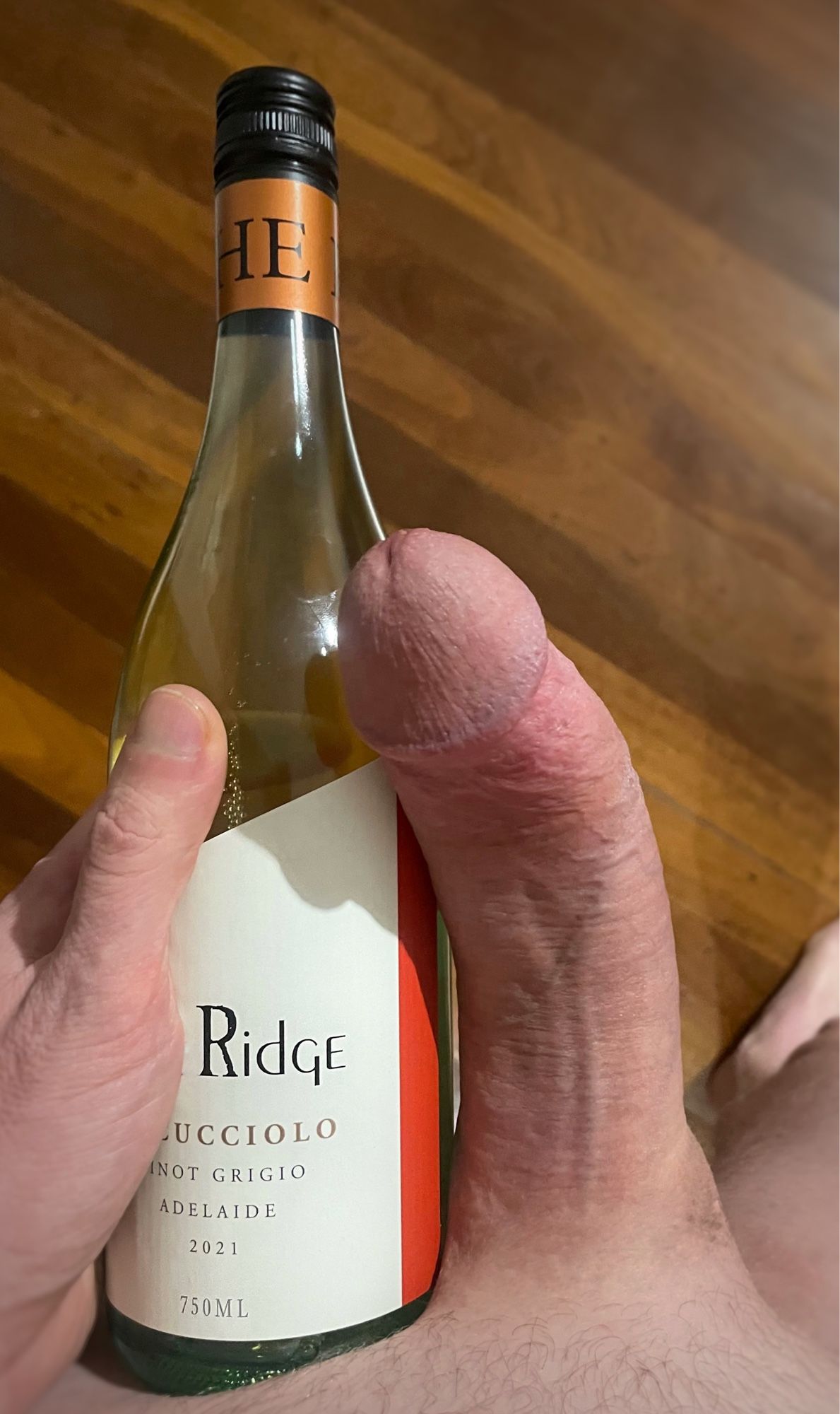 Me holding a bottle of wine next to my cock for some reason