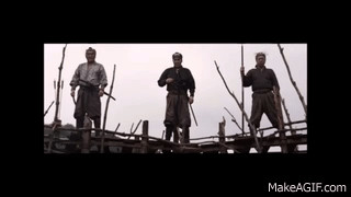 Samurai unrolling a scroll with “Total massacre” written in blood on it