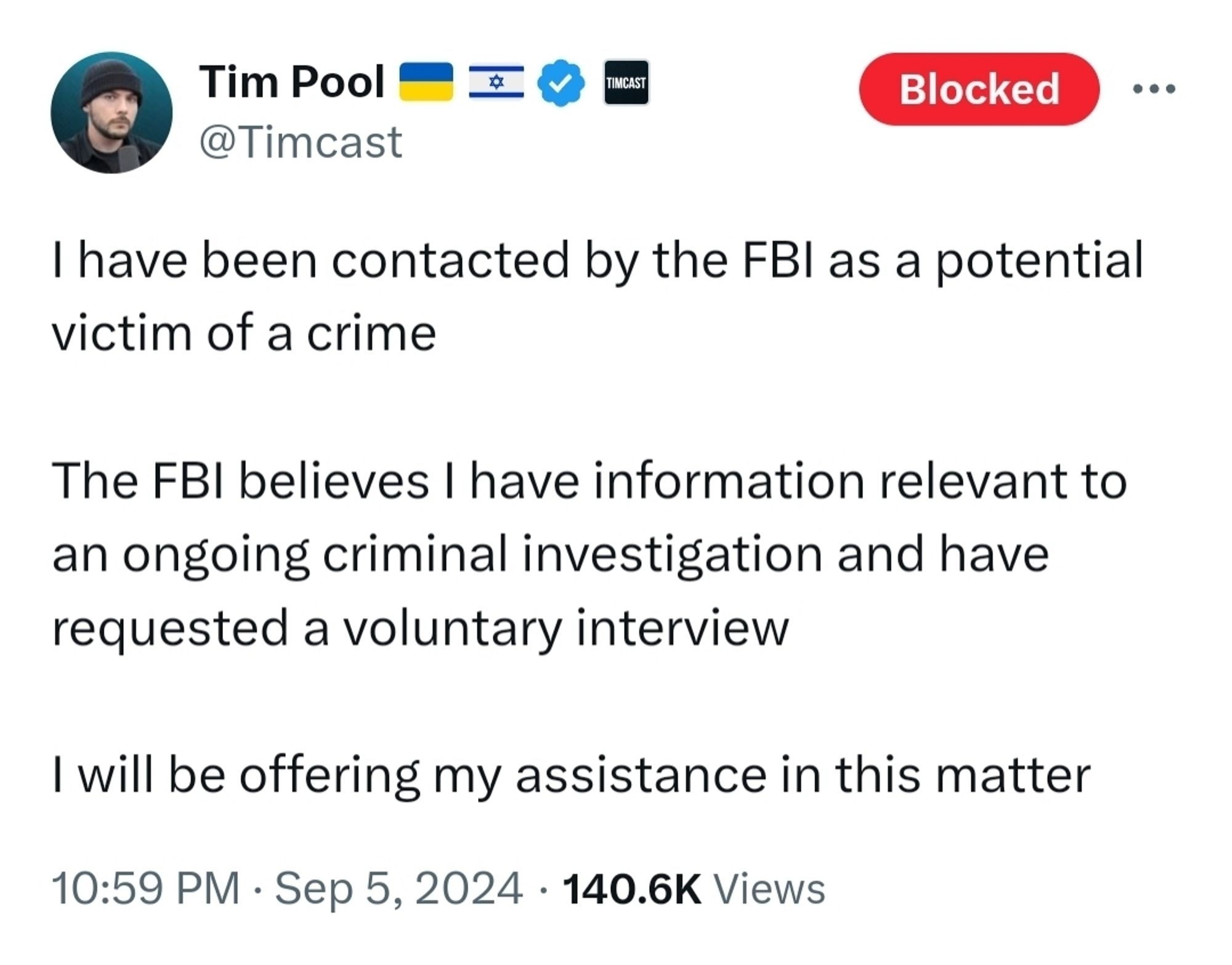 Tim Pool is talking to the FBI voluntarily