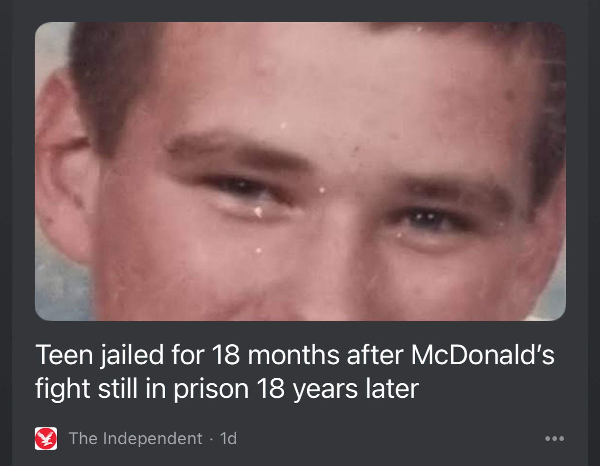 Teen jailed for 18 months after McDonald's fight still in prison 18 years later
The Independent • 1d