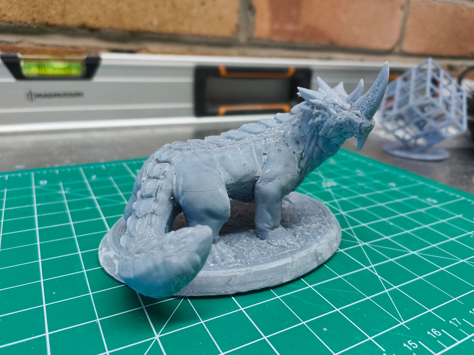 A 3d printed drake, imagine half dragon, half rhinoceros and you aren't too far off. A big scary boi.