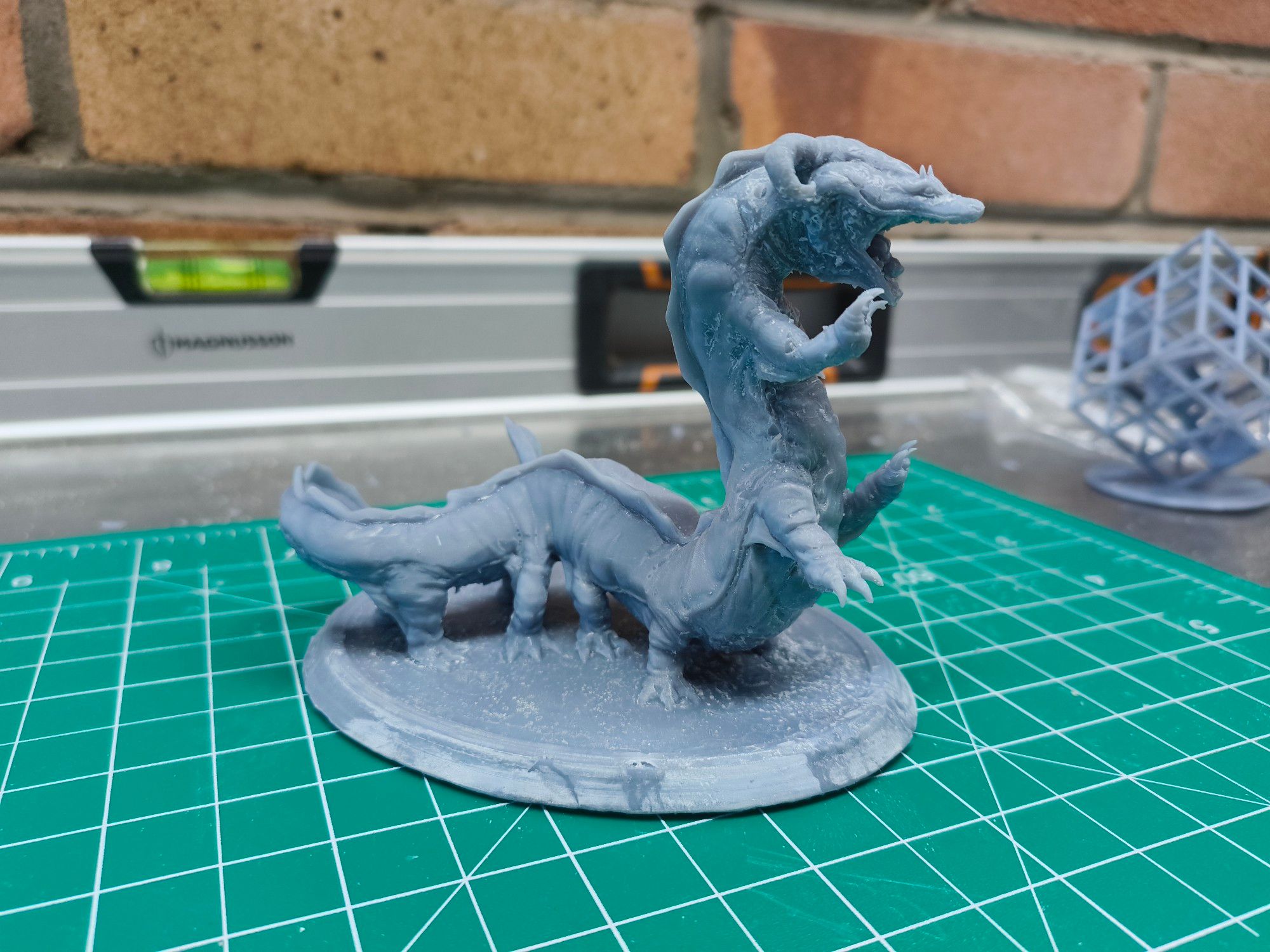 A 3d printed Behir, a 12 legged snake-like creature that in many TTRPG's is capable of expelling an electrical breath attack. Great if you're wearing heavy, conductive, metal armour!