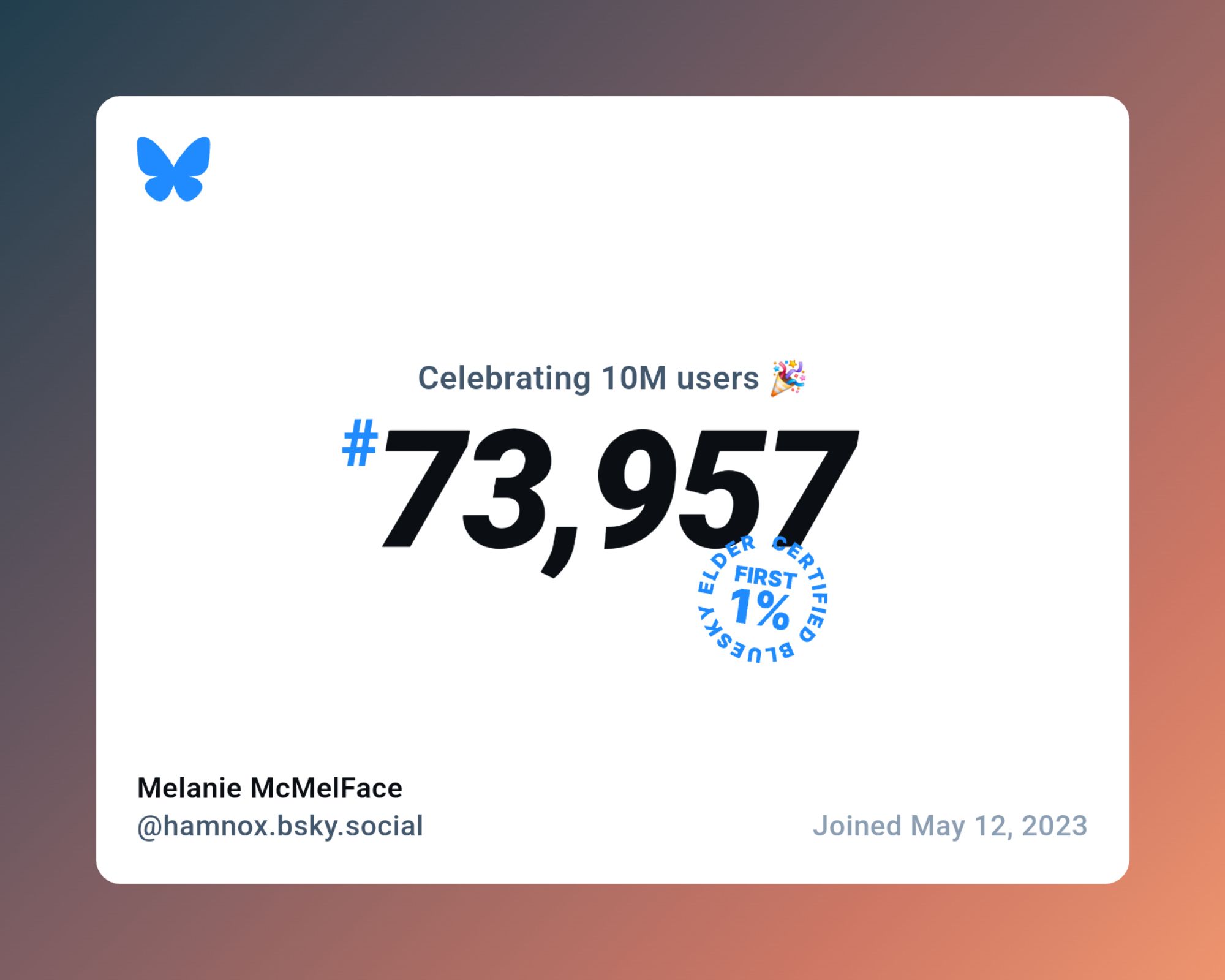 Celebrating 10M users
#73,957
Joined May 12, 2023