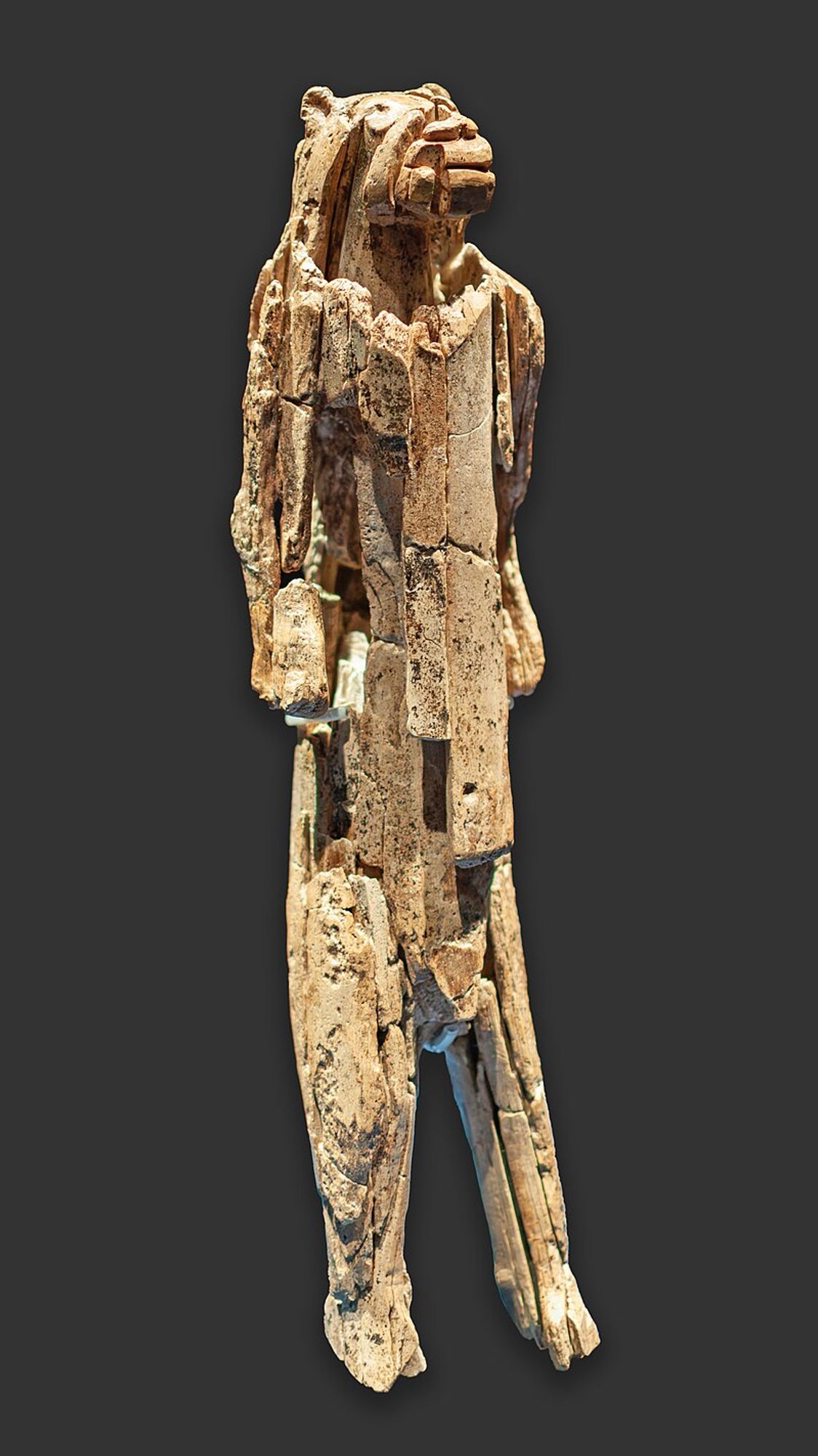 The lion man from the Stadel Cave in Hohlenstein, Lonetal. 
For addition historical context this is a 35 000 to 41 000 year old ivory sculpture. Its exact purpose is unknown as it long predates written history so it may have simply been a children's toy or something of that nature.