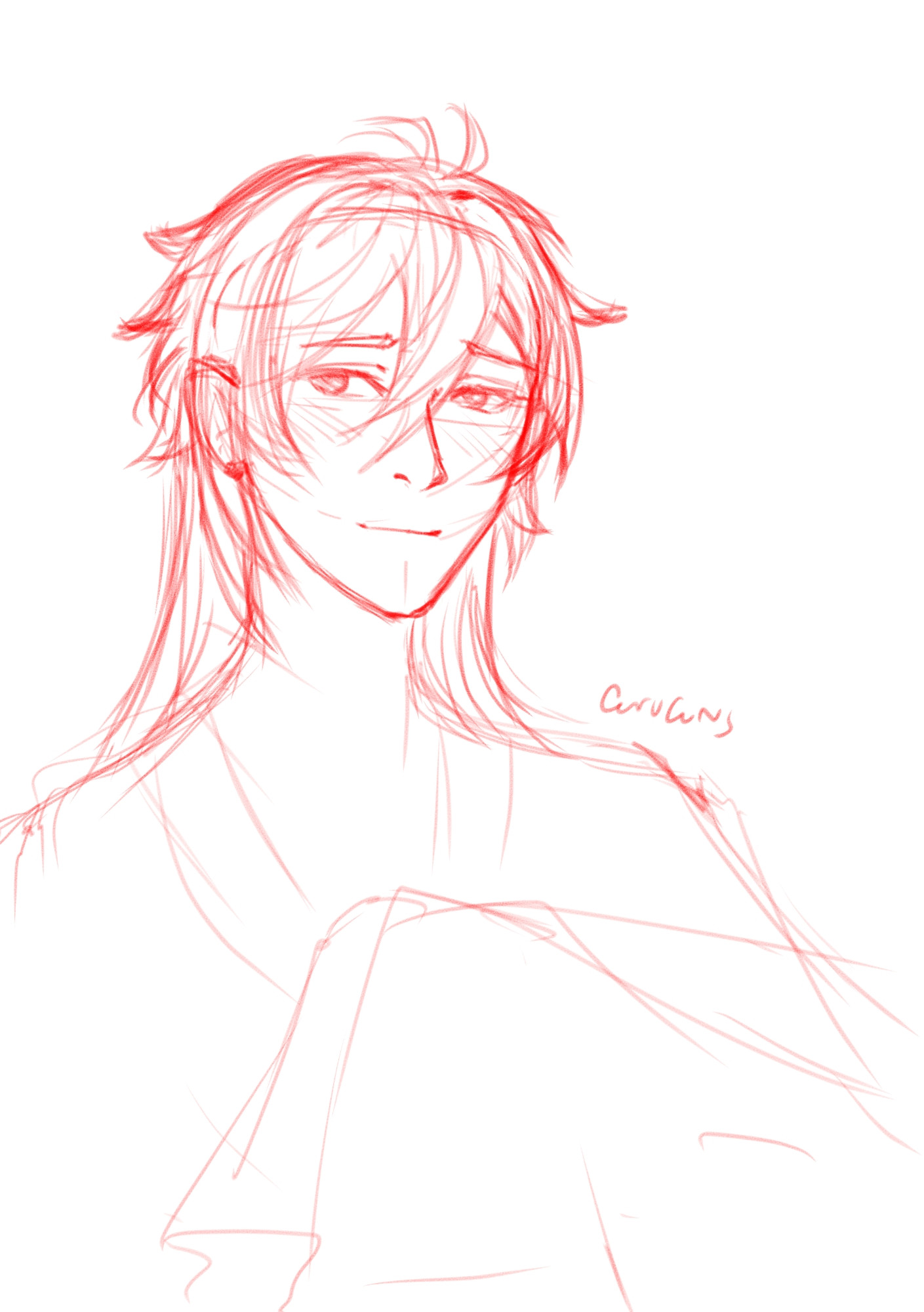 Sketch of zhongli with his hair down