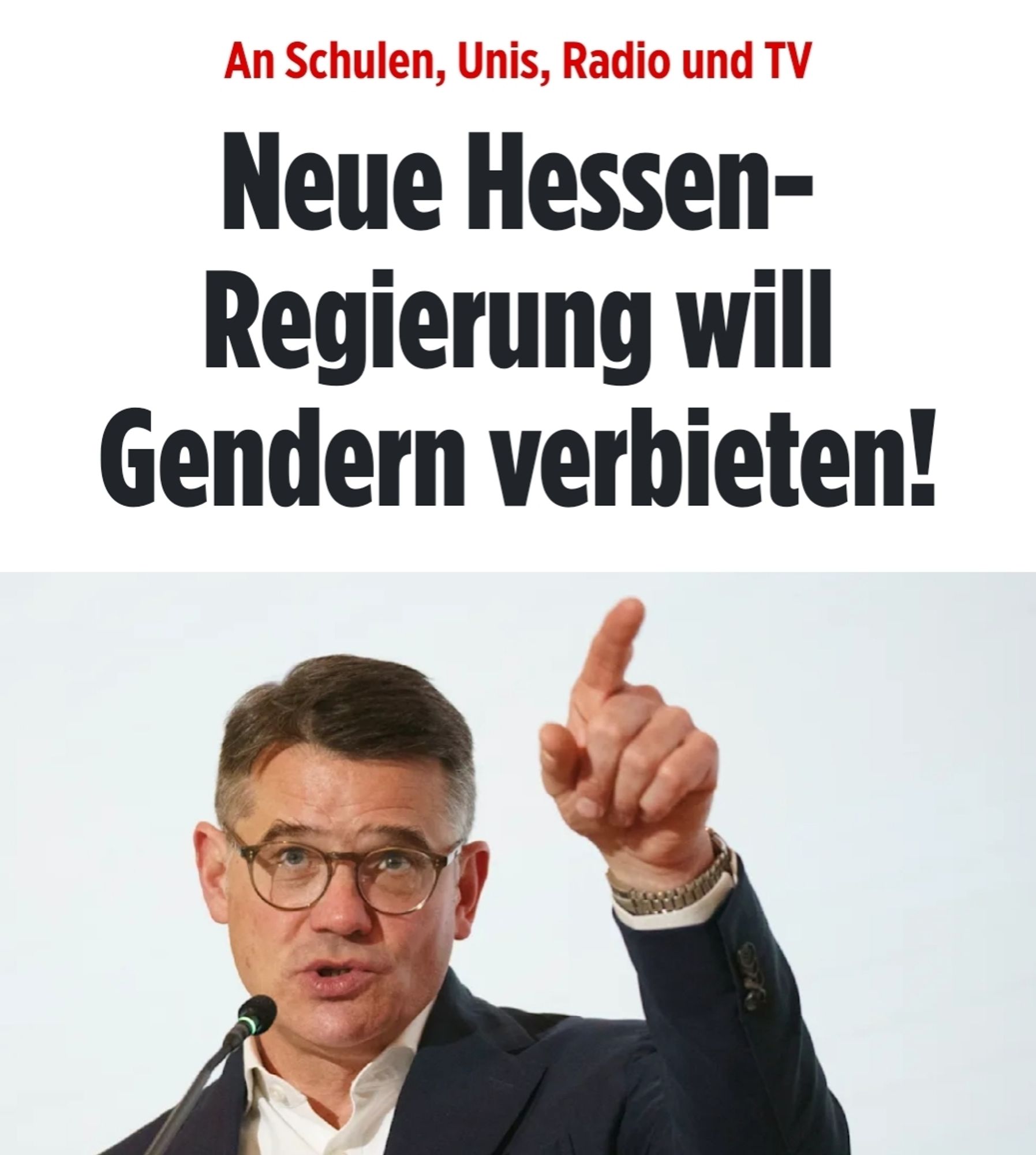 Headline Bild-Zeitung: "An Schulen, Unis, Radio und TV — Neue Hessen-Regierung will Gendern verbieten!"