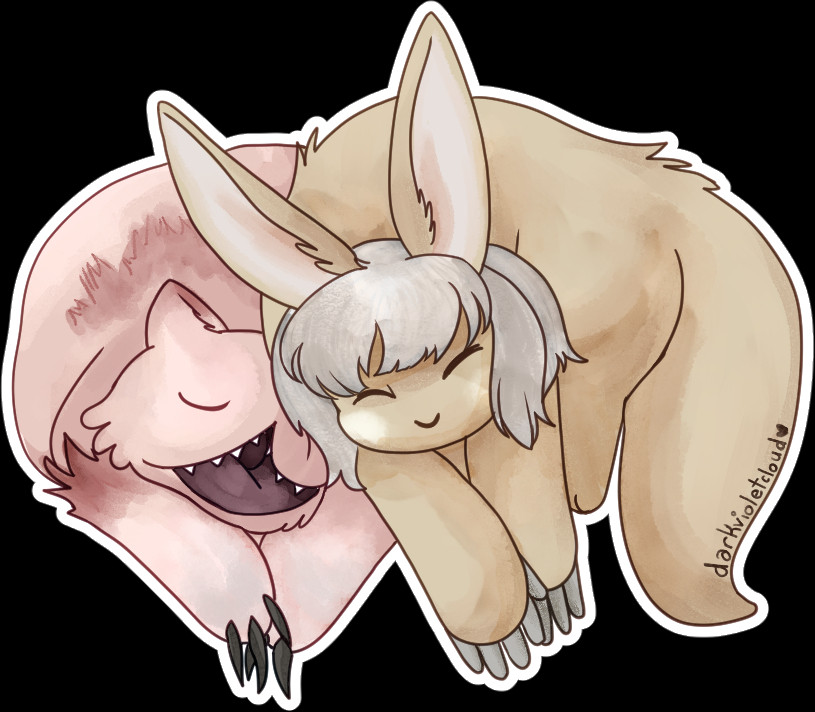 Nanachi and Mitty cuddling and sleeping together. Their paws sort of form a heart.