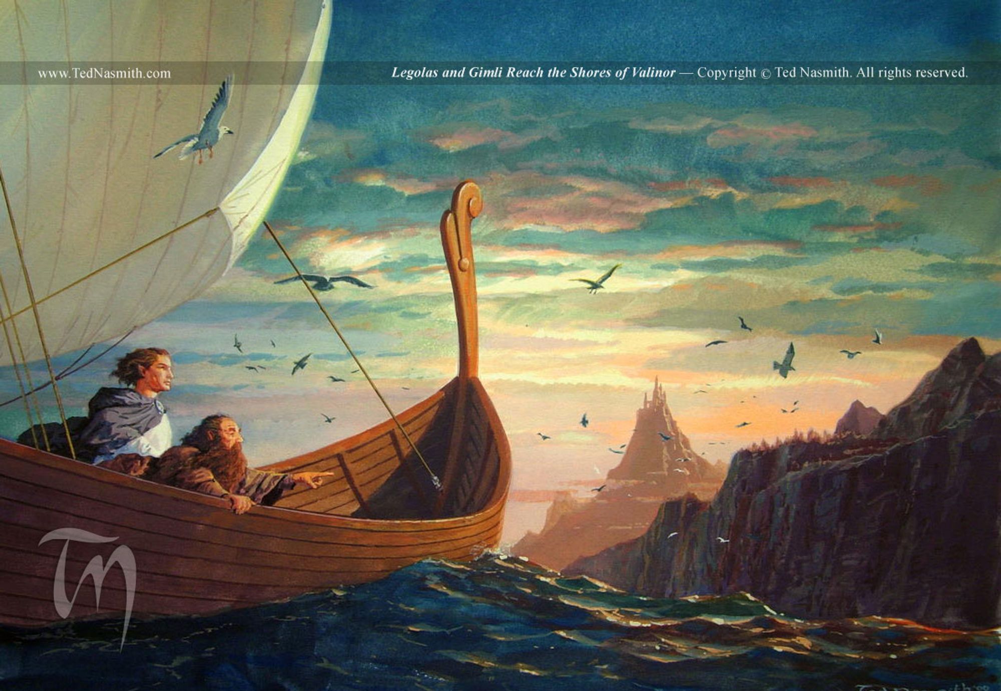 "Gimli y Légolas llegan a las costas de Valinor" por Ted Nasmith