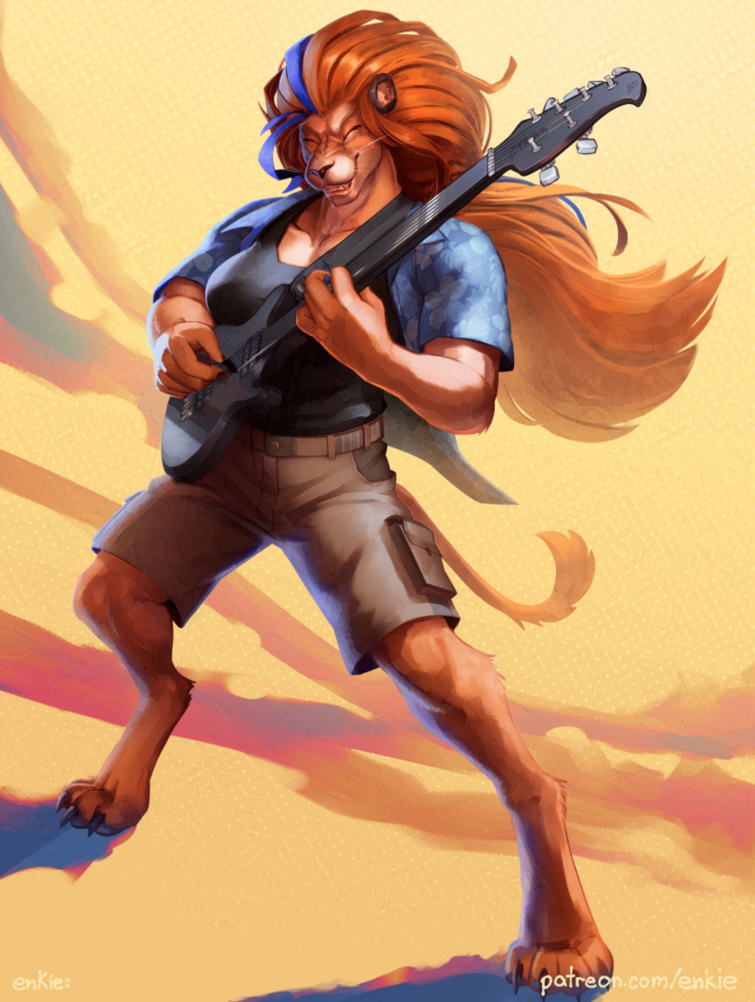 Anthro lion rocking out on a guitar