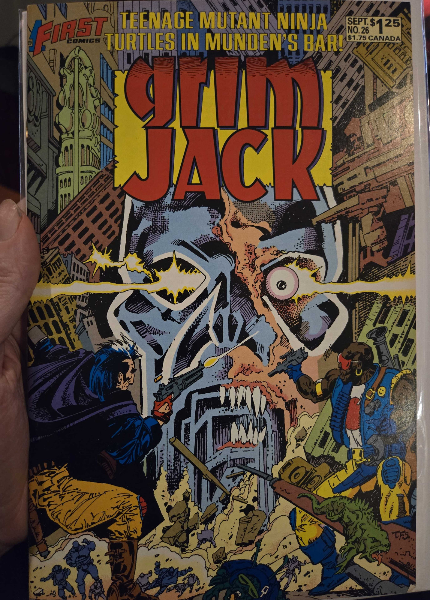 Cover of GrimJack #26 featuring TMNT