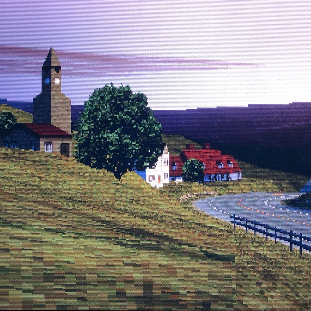 hillside at sunset, a clock tower looms over the scene