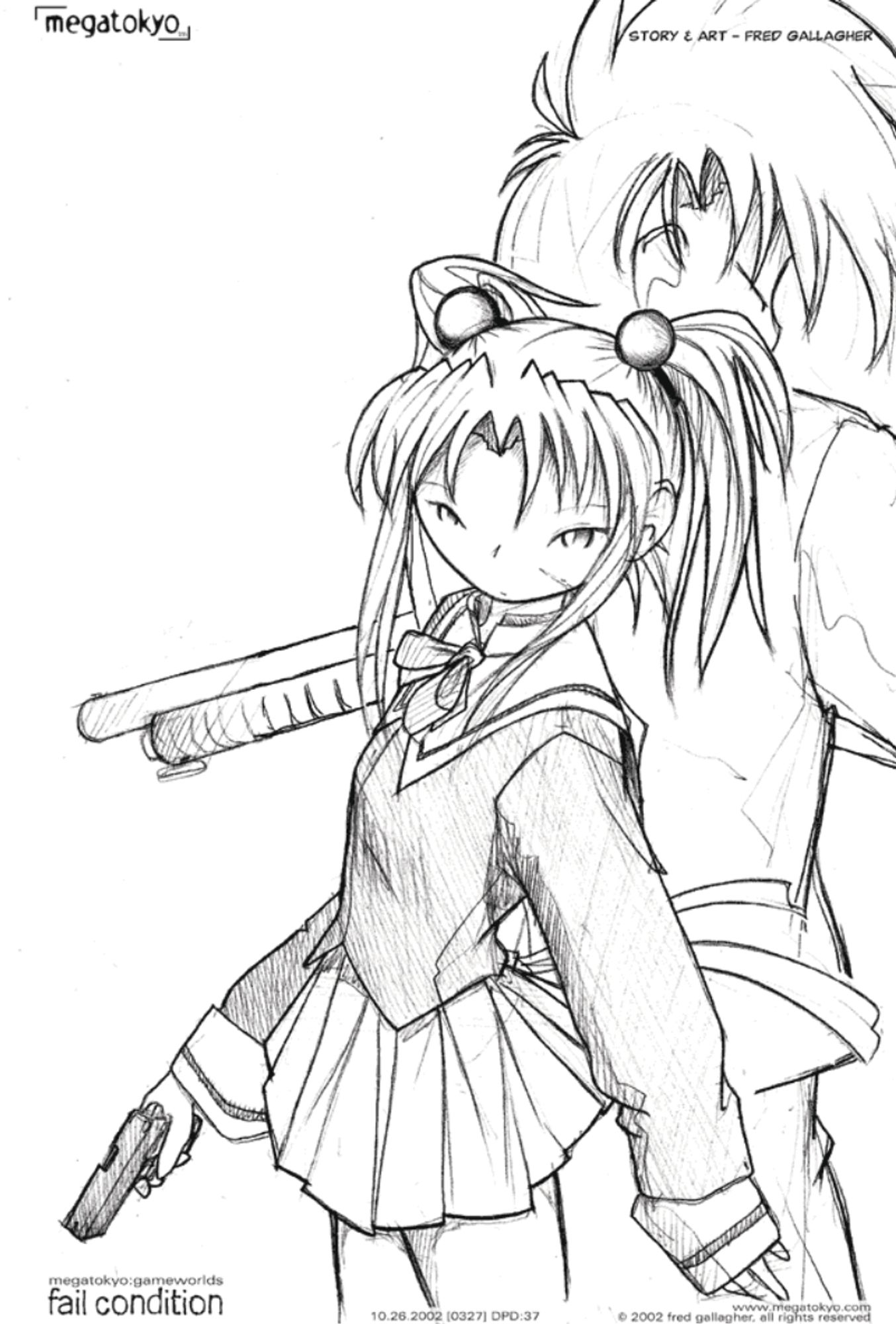 Megatokyo Gameworlds : Fail Condition
Piroko armed with a piston and Largo with a shotgun.