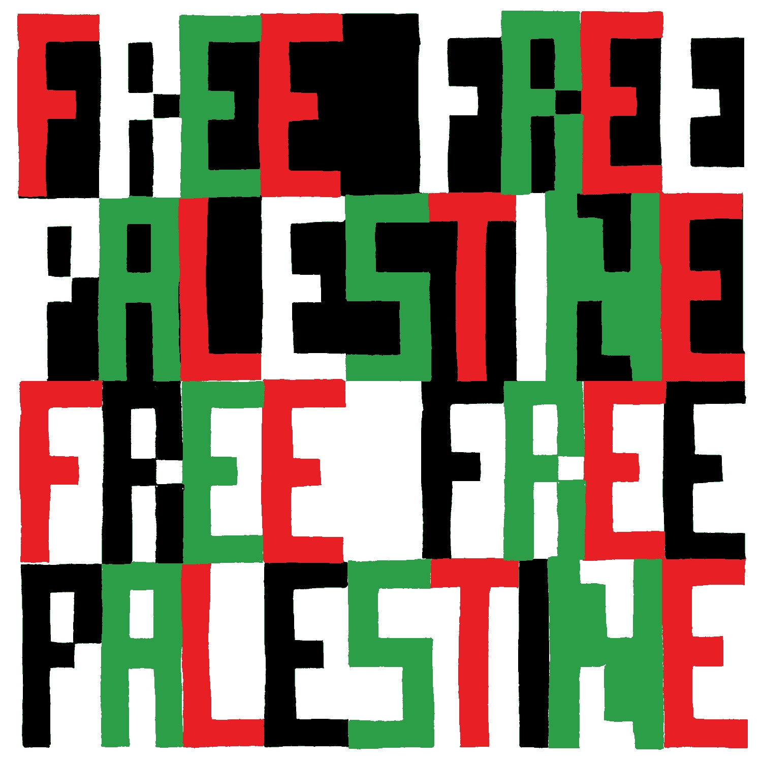 Abstract image of "Free, free Palestine" text.