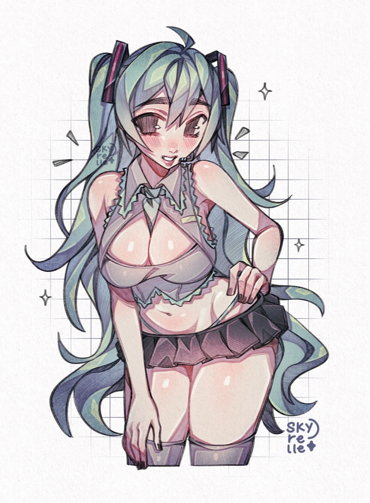 miku fanart, anime art, cute girl drawing