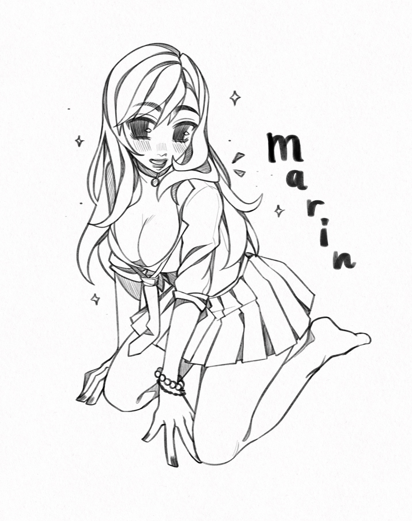 anime girl, anime fanart, marin fanart, sketch, commissions, my dressing up darling