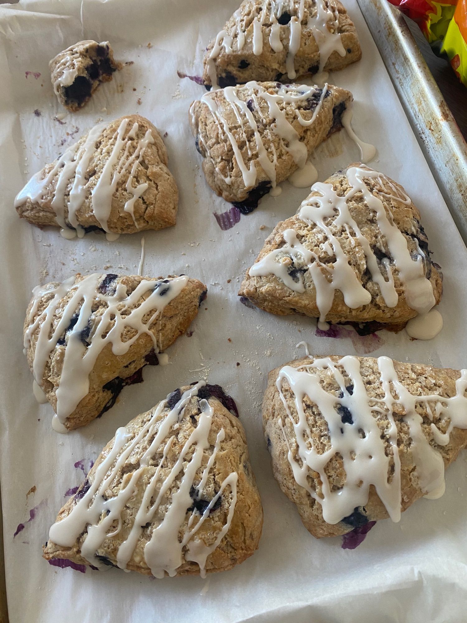 Blueberry scones with vanilla icing