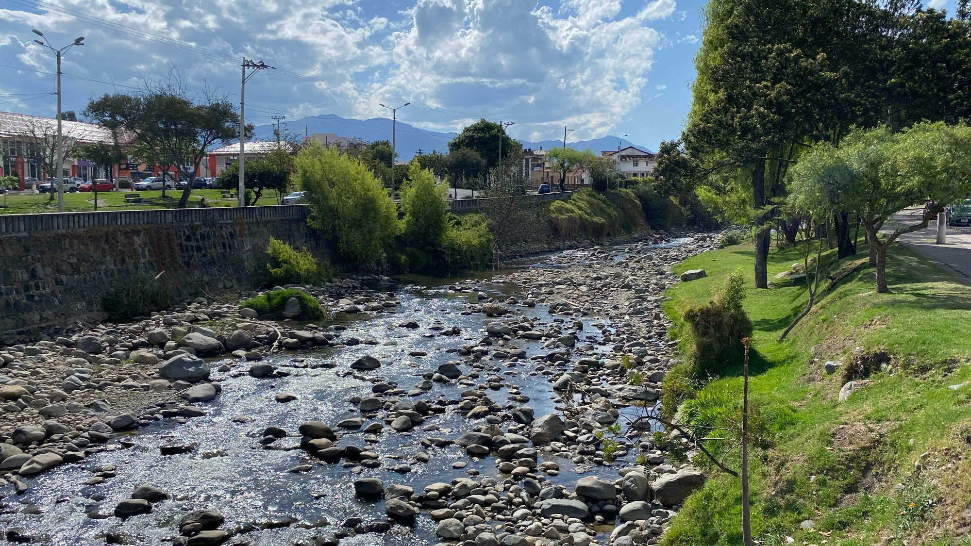 the dry, drought-ridden rio tomebamba in cuenca, ecuador 