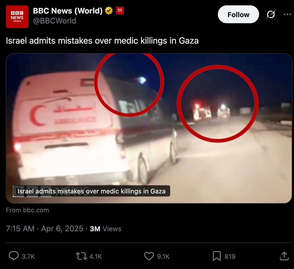 "Israel admits mistakes over medic killings in Gaza."