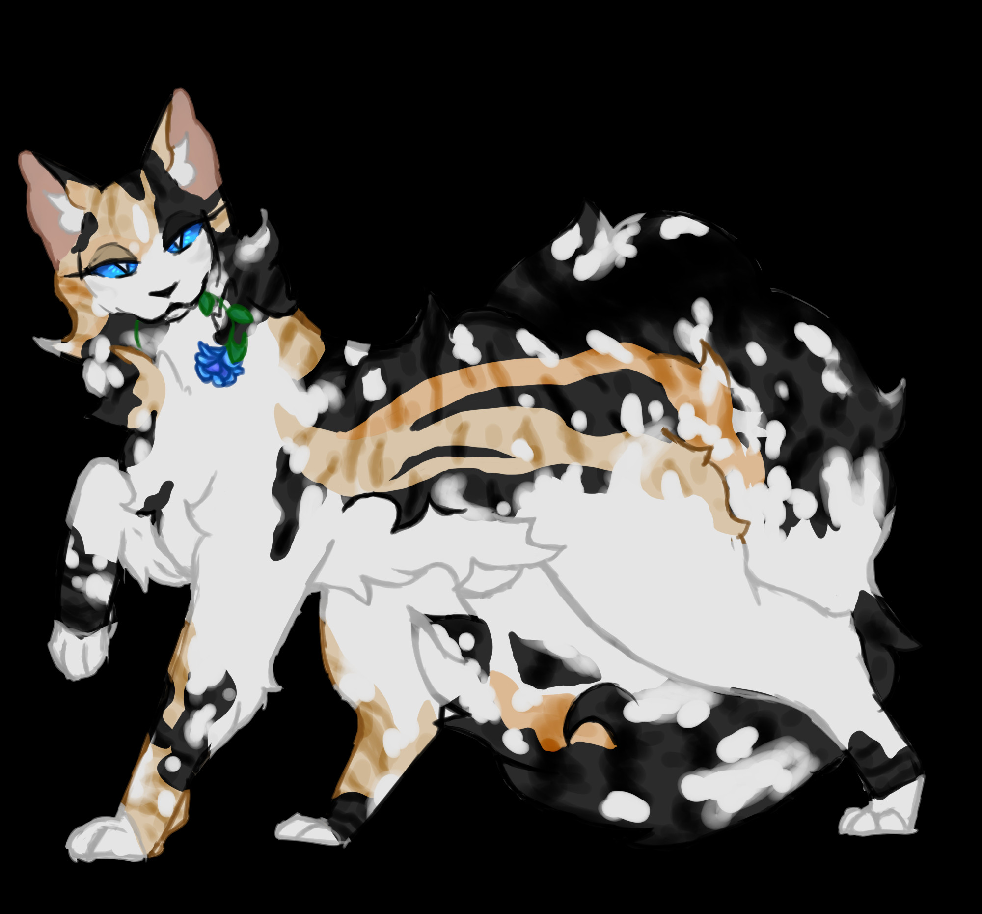 warrior cat oc, a torbie with white speckling