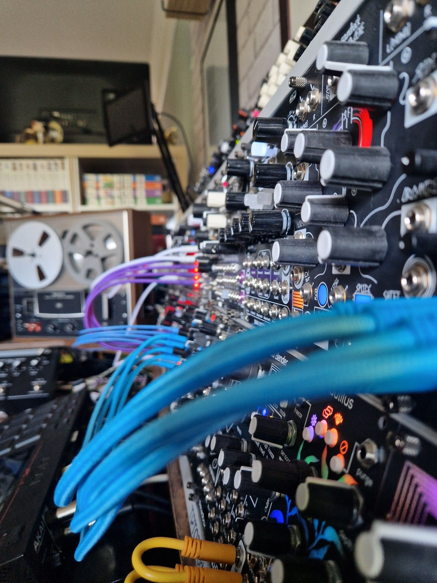 Close up of a modular synthesizer