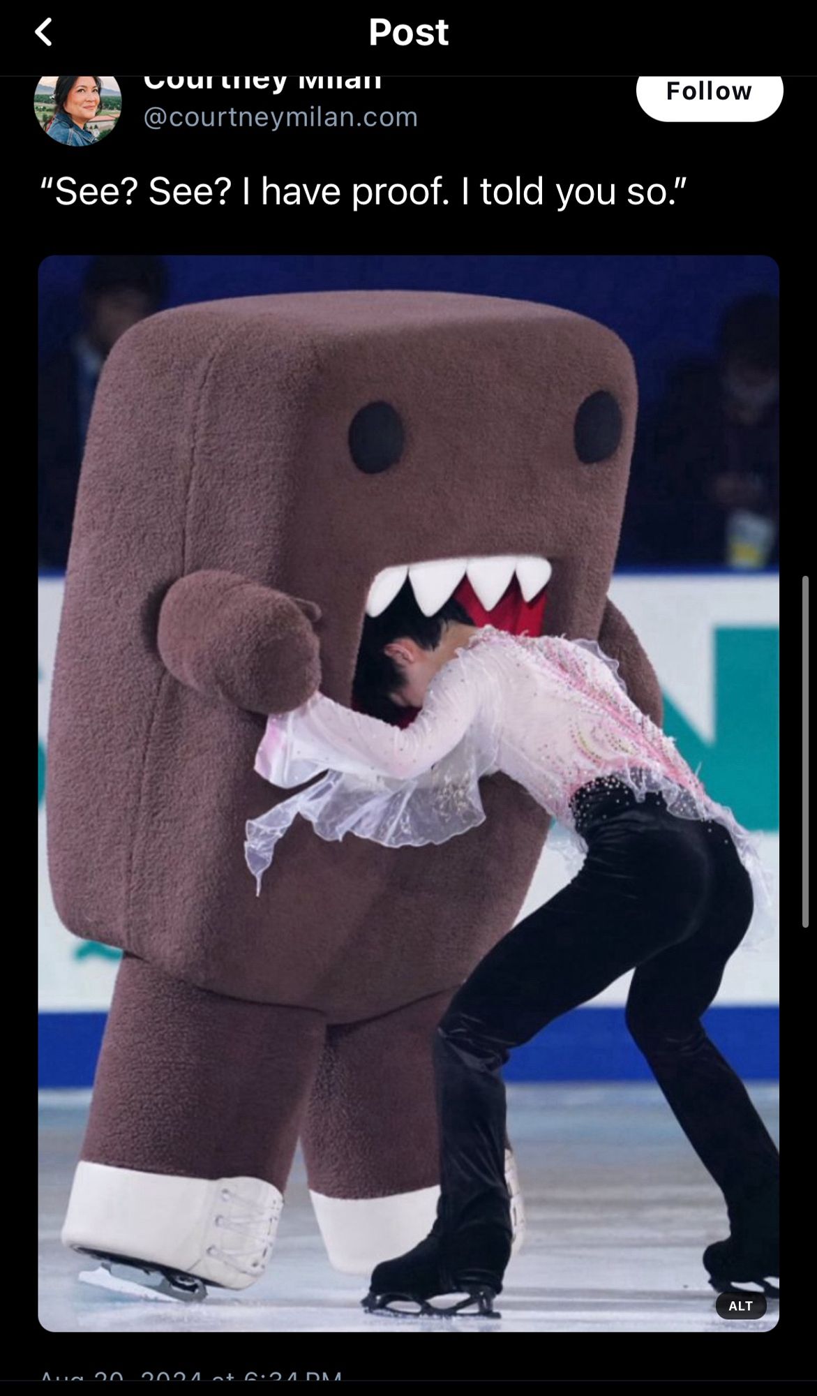 Domokun eating a figure skater