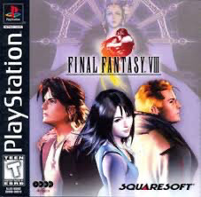 Cover of FFVIII. In the front we have Squall, Rinoa, and Seifer, and Edea is in the background.