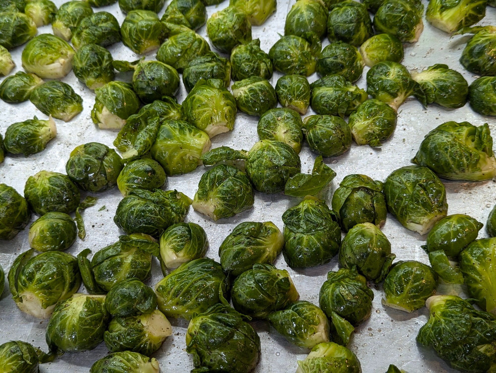 MLC 's miserable little cabbages aka brussel sprouts waiting for oven 