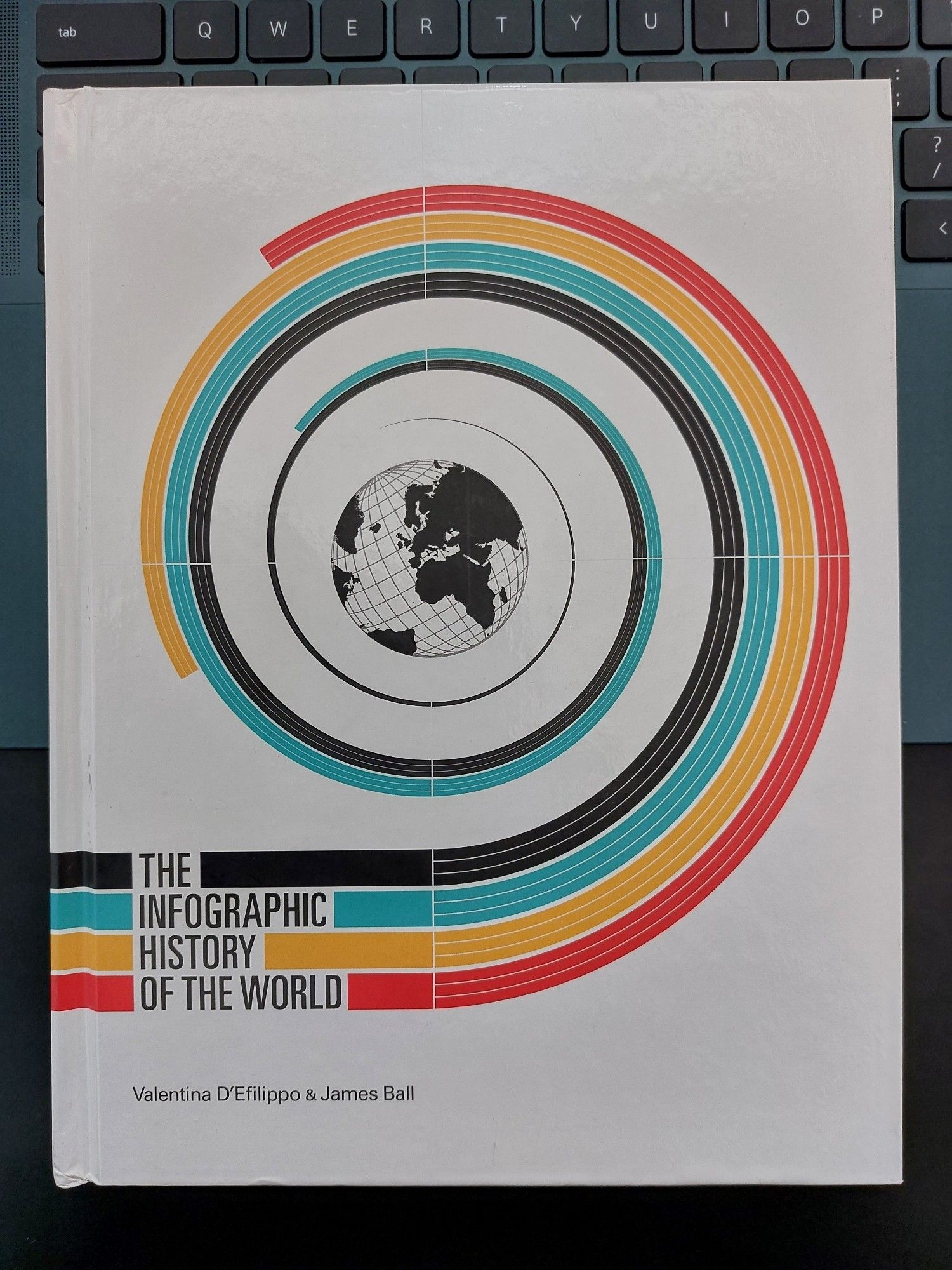 Cover for The Infographic History of the World. Rainbow striped diagram.