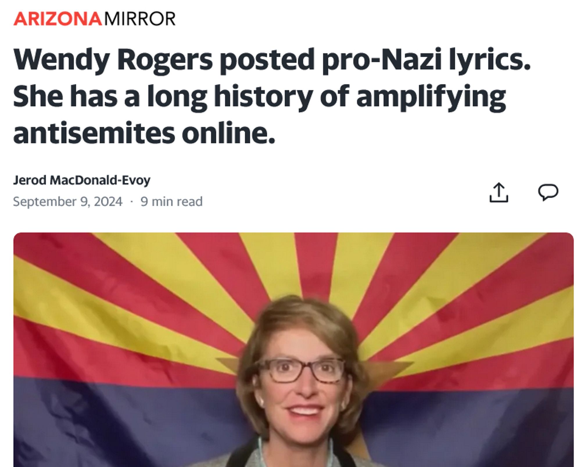 Heading reads: "Wendy Rogers posted pro-Nazi lyrics. She has a long history of amplifying antisemites online."