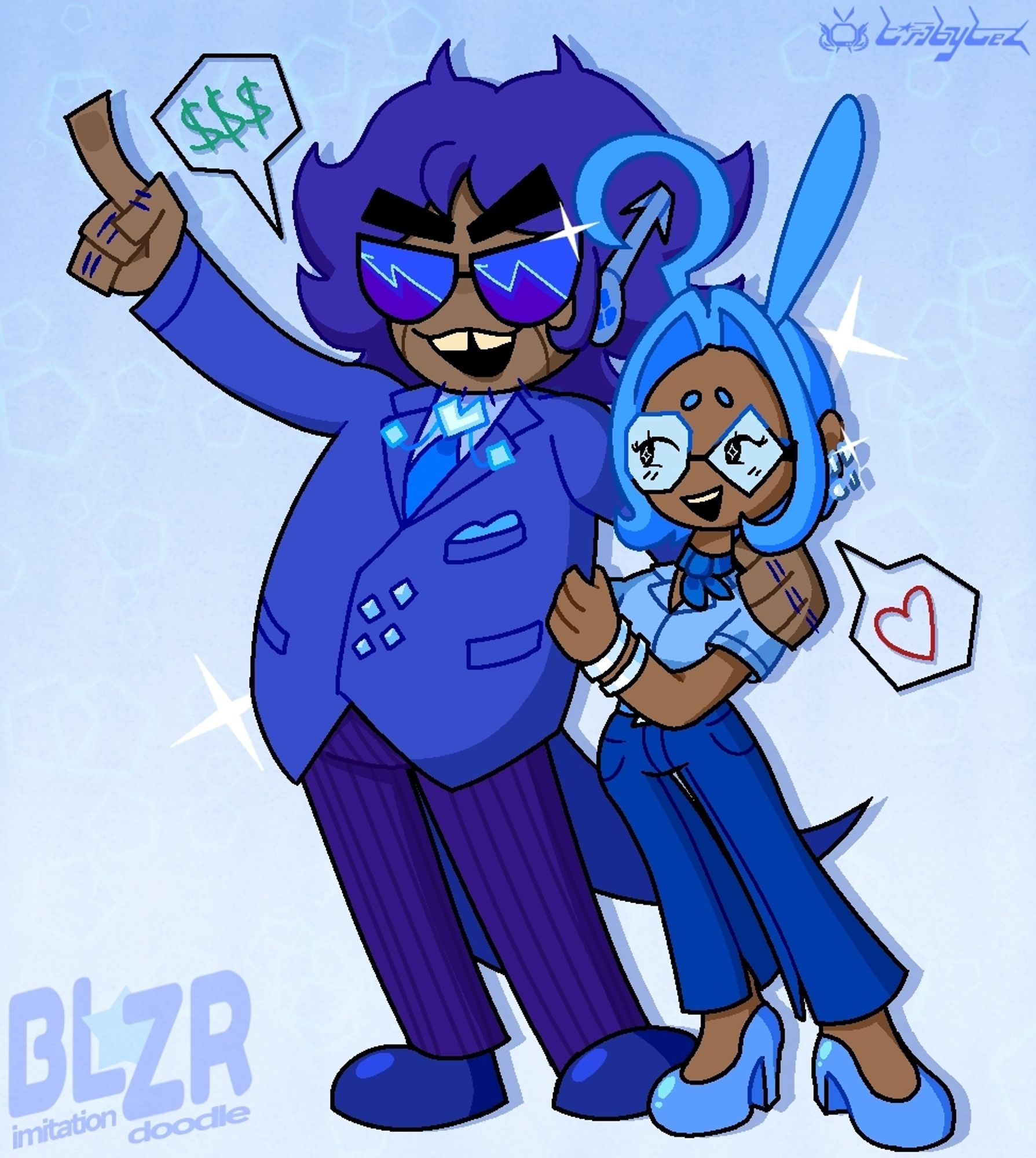 My portrayal of Blue Exec (Super Doomspire) accompanying Azure Reporter (self-insert OC, so this is a selfship) drawn in Polyhex's artstyle.

Part of "Endstage Cerulea"