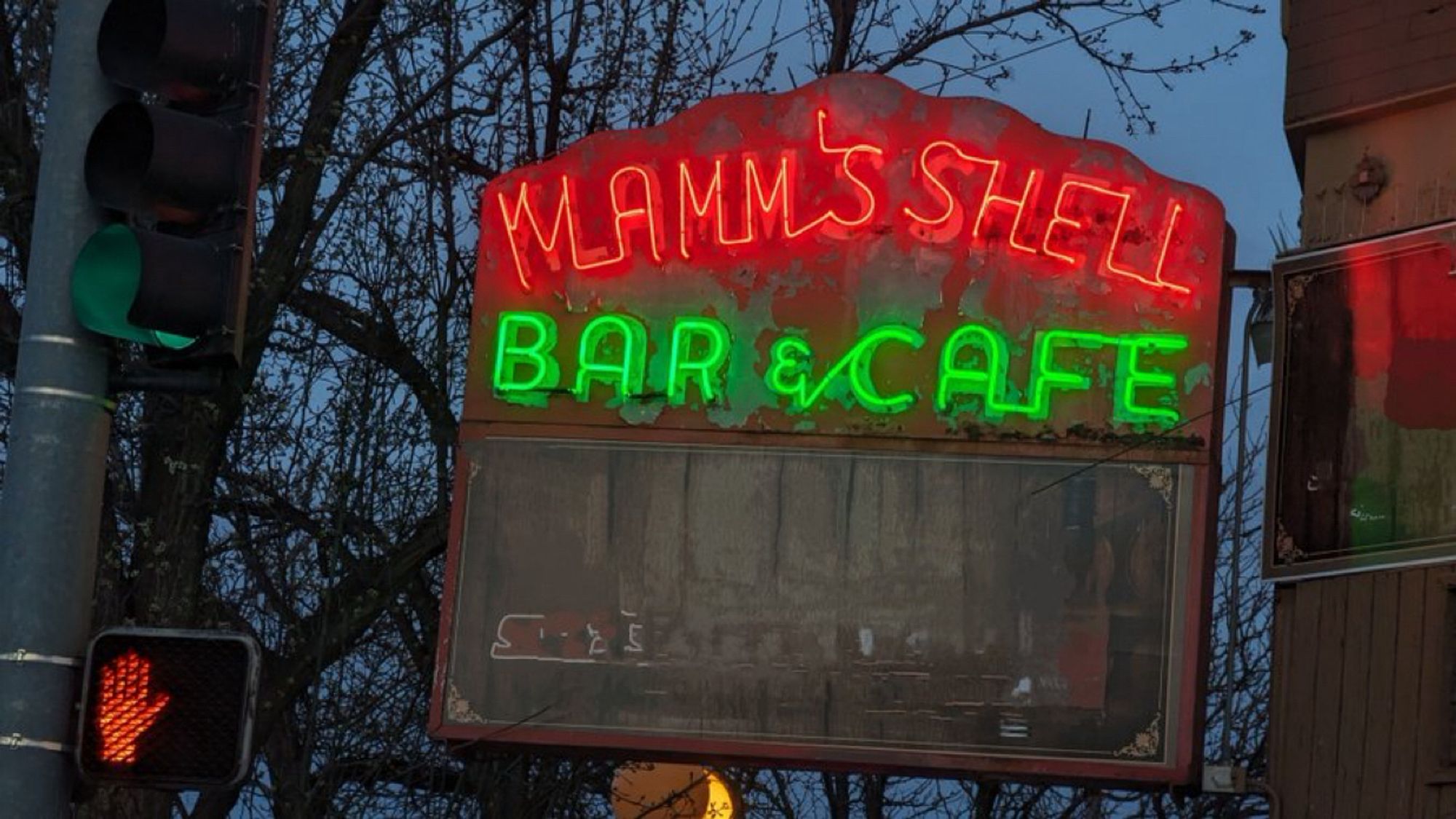 Alt text: The neon sign from the Klamm's Shell in Pueblo Colorado, an old steelworker's bar with excellent Mexican food, back in the day. It's closed now.