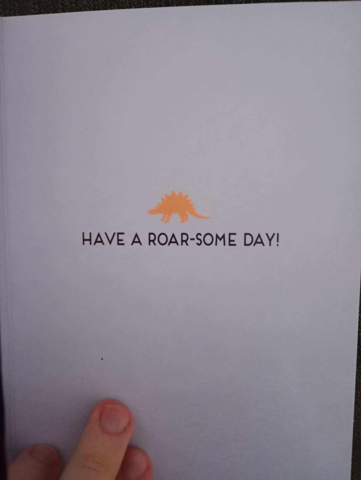 The interior of the birthday card, containing the rubbish pun "Have a roar-some day!"
Terrible.