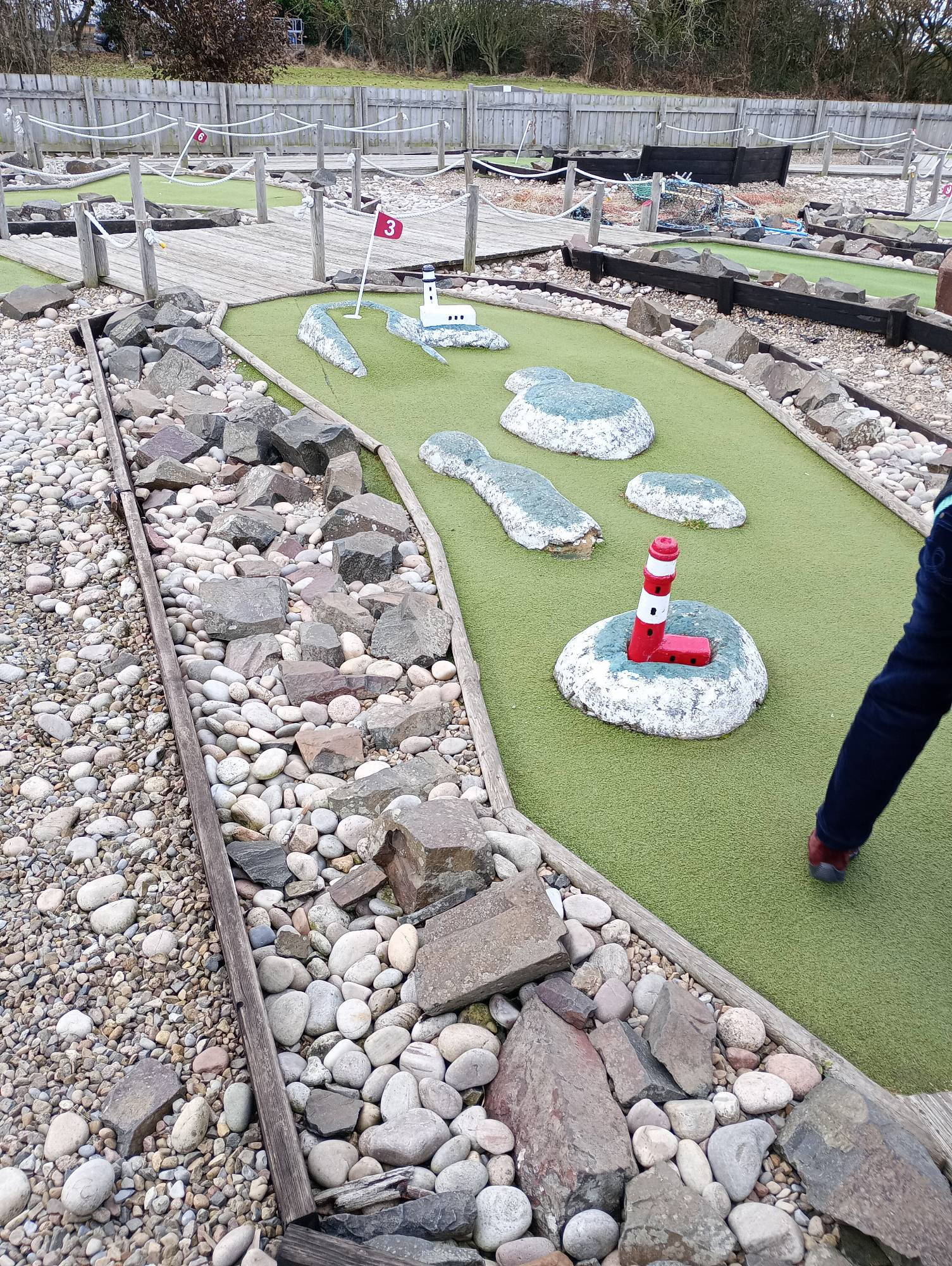 A hole on a mini-golf course built to look like the Farne Islands