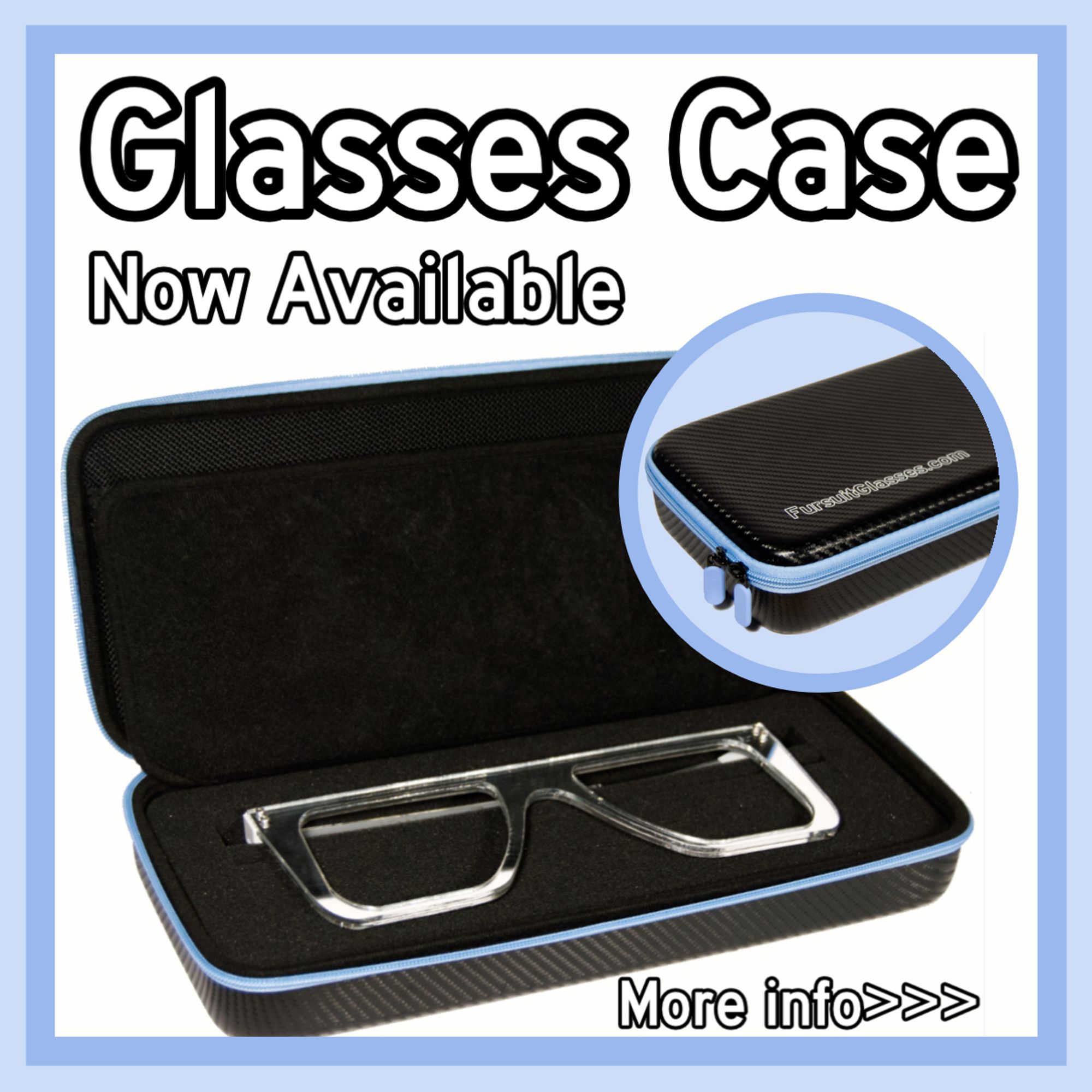 Fursuit Glasses case showing pair of acrylic glasses inside as well as image of it closed