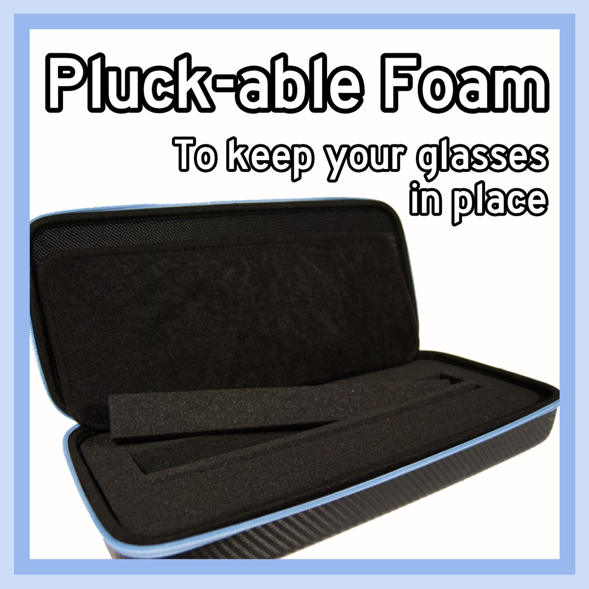 Fursuit glasses case open with foam sticking out, showing how glasses stay in place