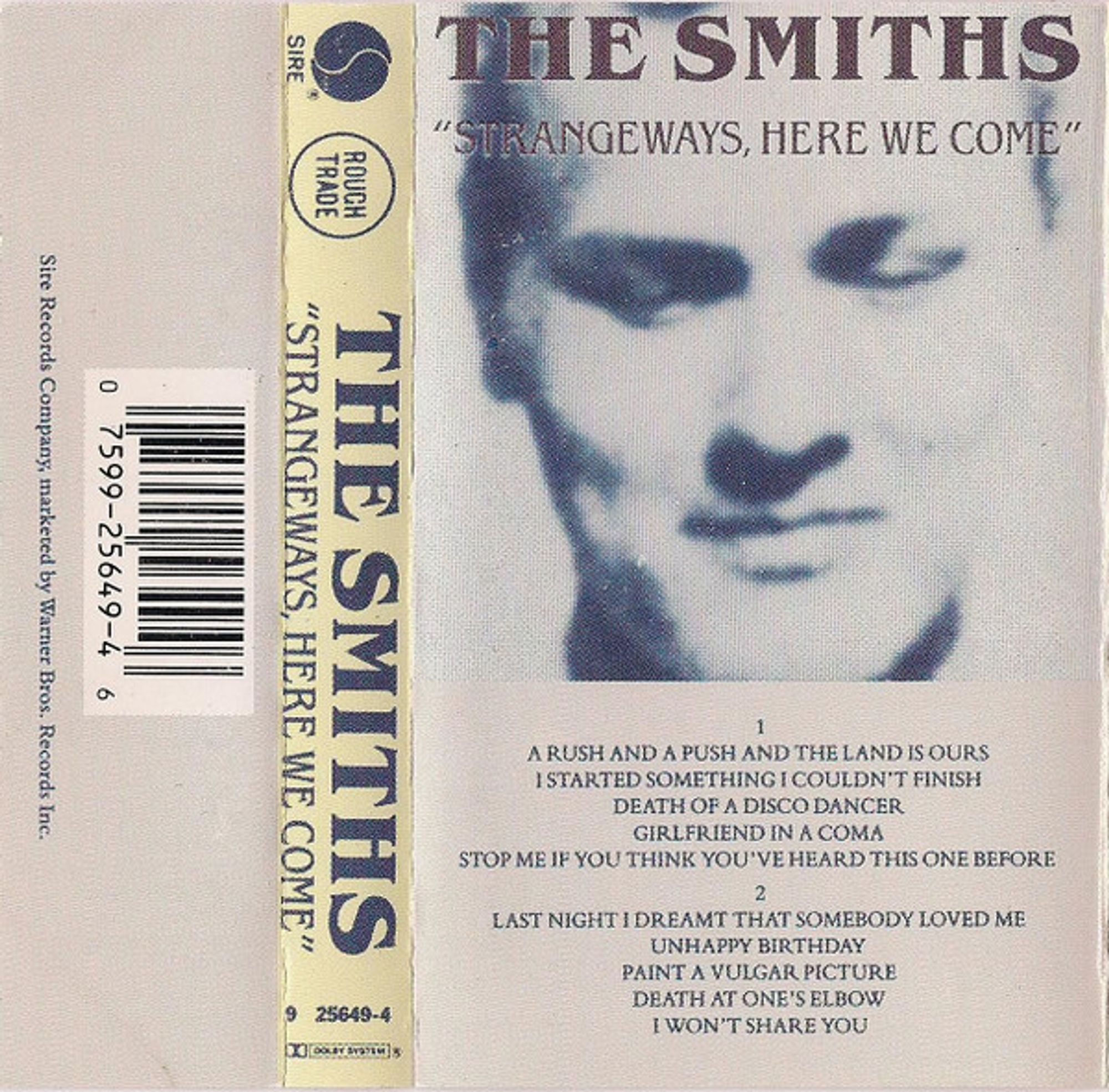 Cassette j-card for The Smiths album "Strangeways Here We Come" from 1987