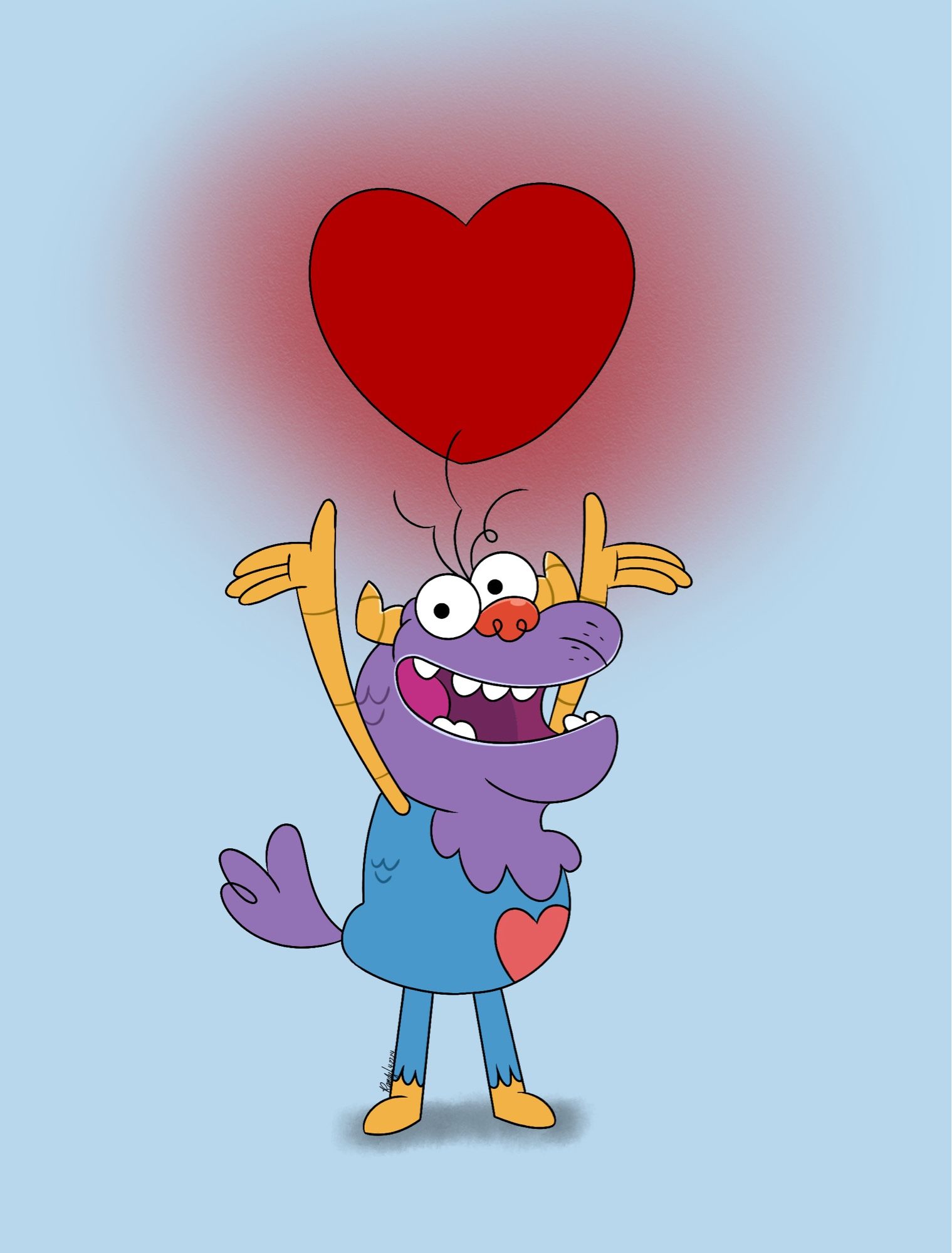 Drawing of the monster Chompy with a heart above him