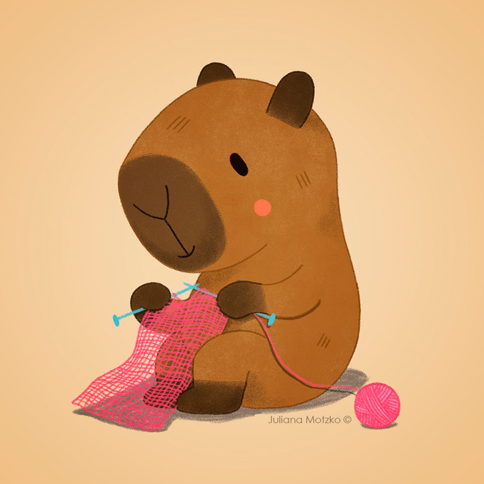 illustration of capybara knitting