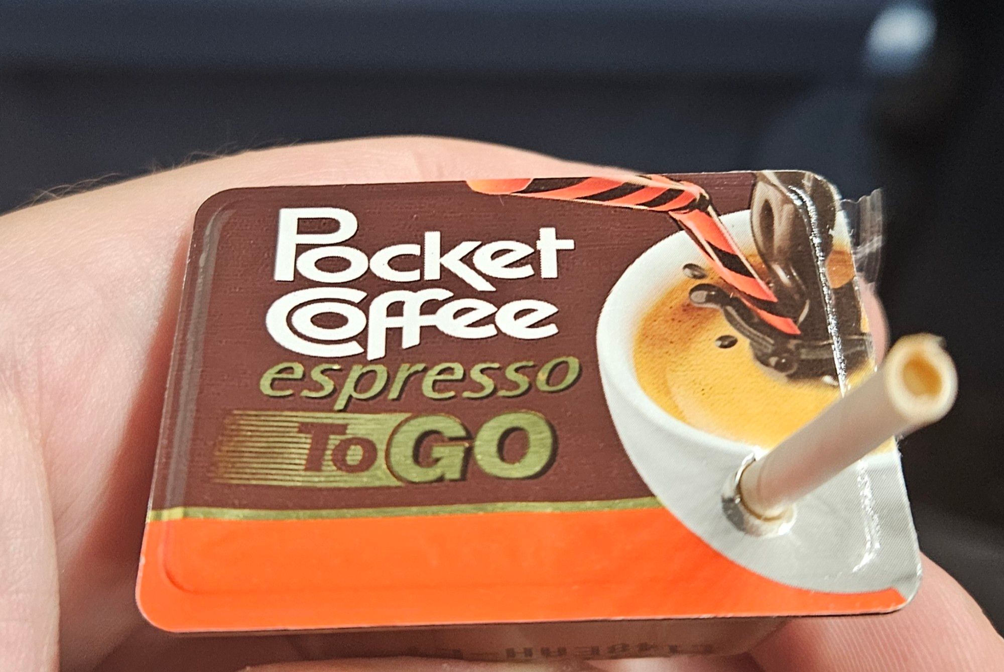 Pocket coffee pod, complete with straw