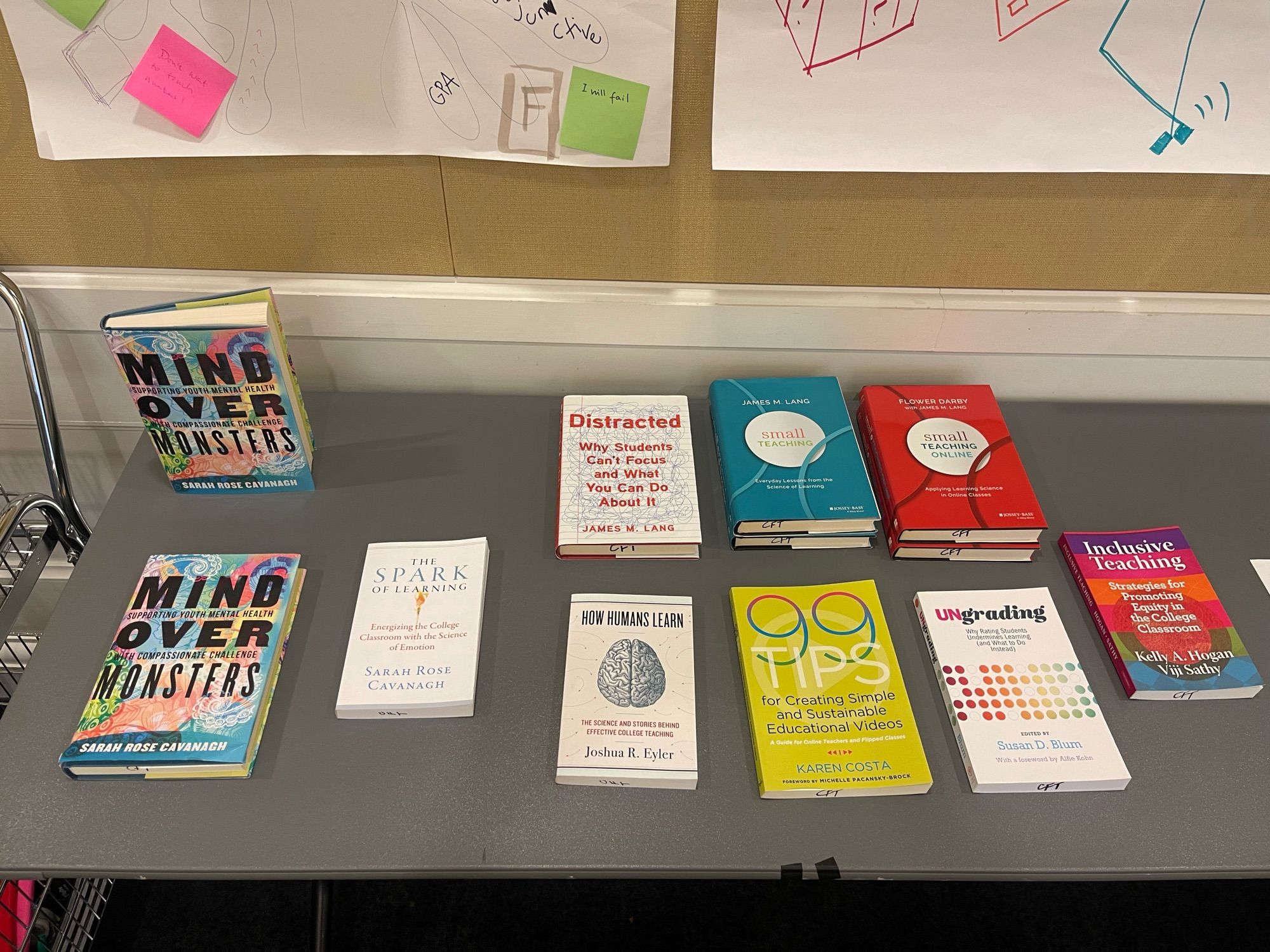 Table full of books by tagged authors at U Mary Washington