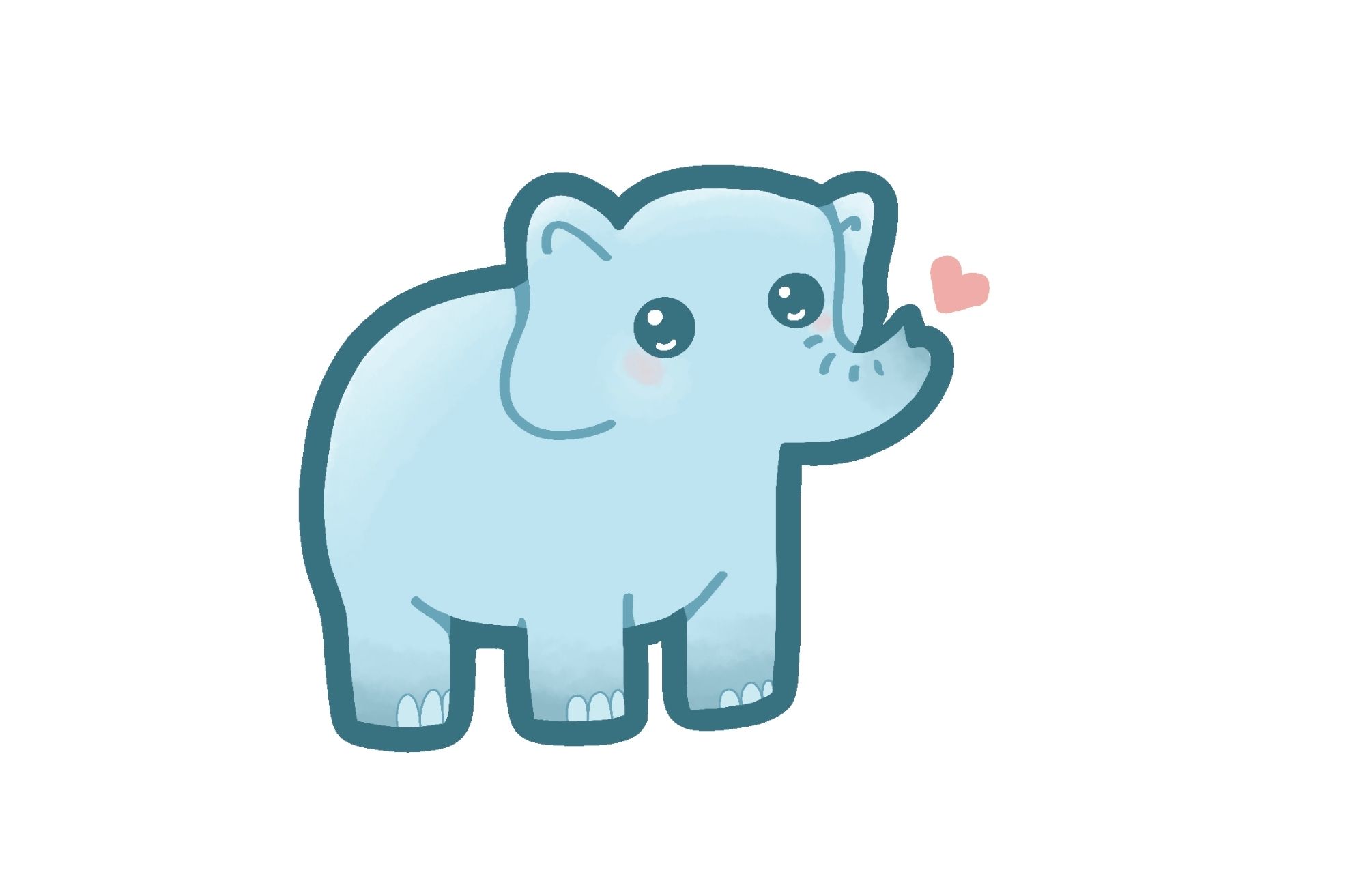 A digital illustration of an elephant, drawn in a very simplistic style. The elephant is looking towards the viewer and has a little heart coming from their trunk (she's blowing you a kiss)